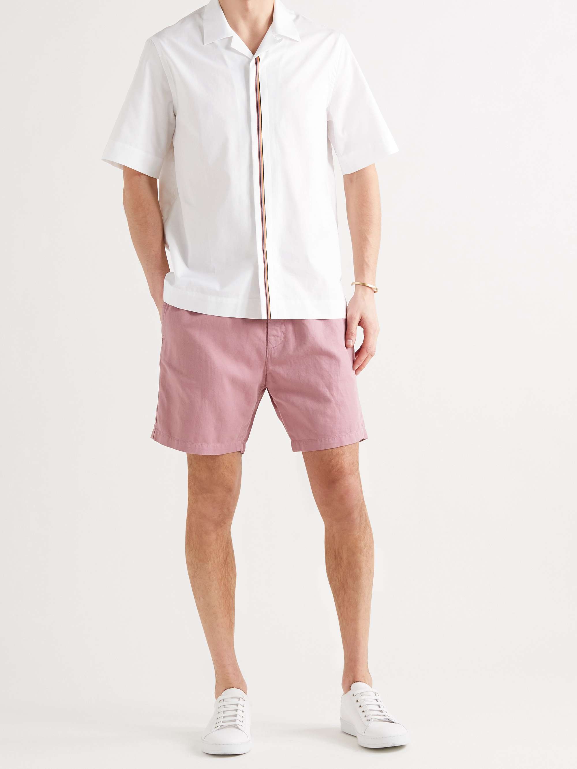 PAUL SMITH Camp-Collar Stripe-Trimmed Cotton-Poplin Shirt