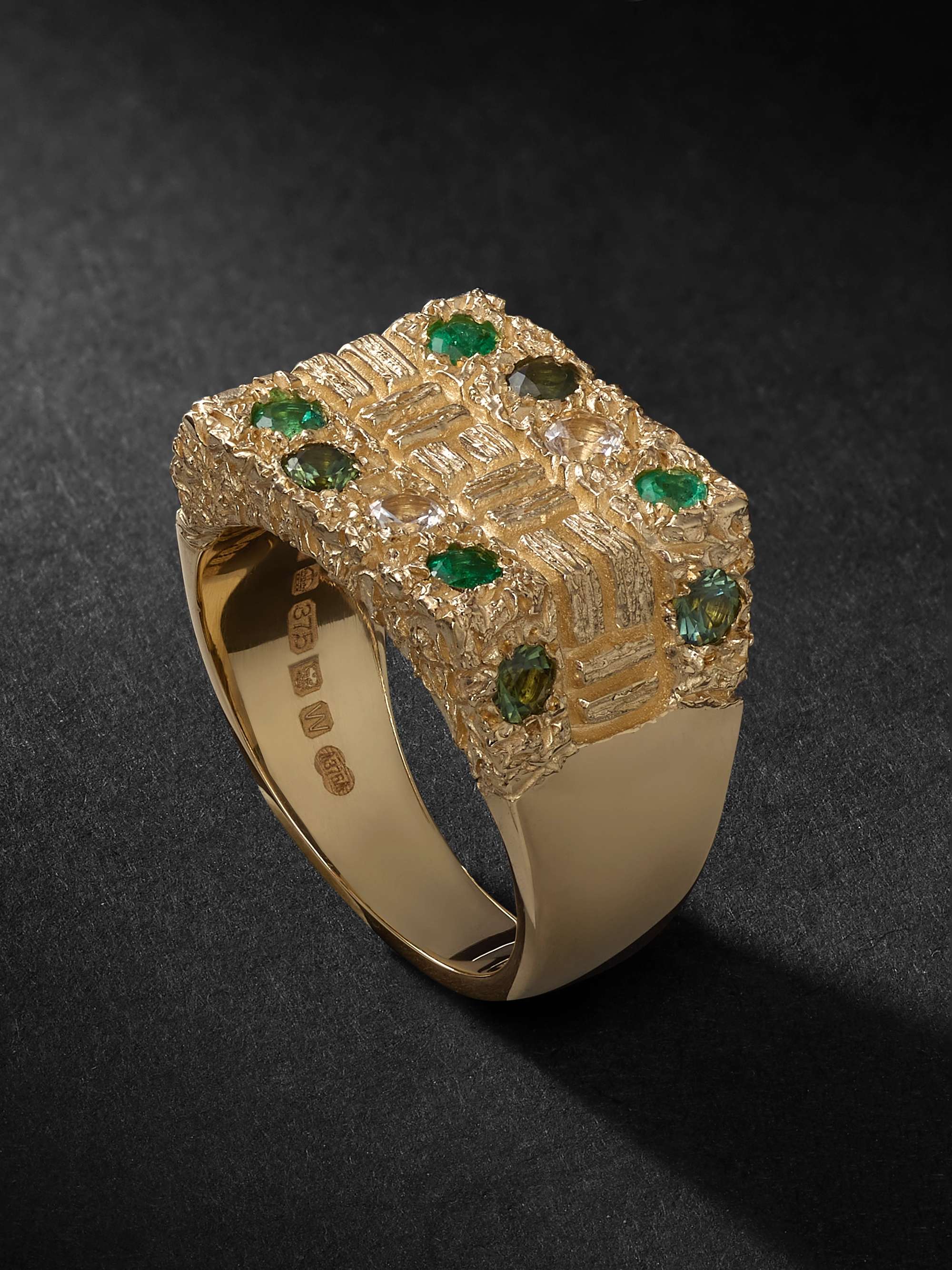 BLEUE BURNHAM Sissinghurst 9-Karat Gold, Emerald and Sapphire Signet Ring