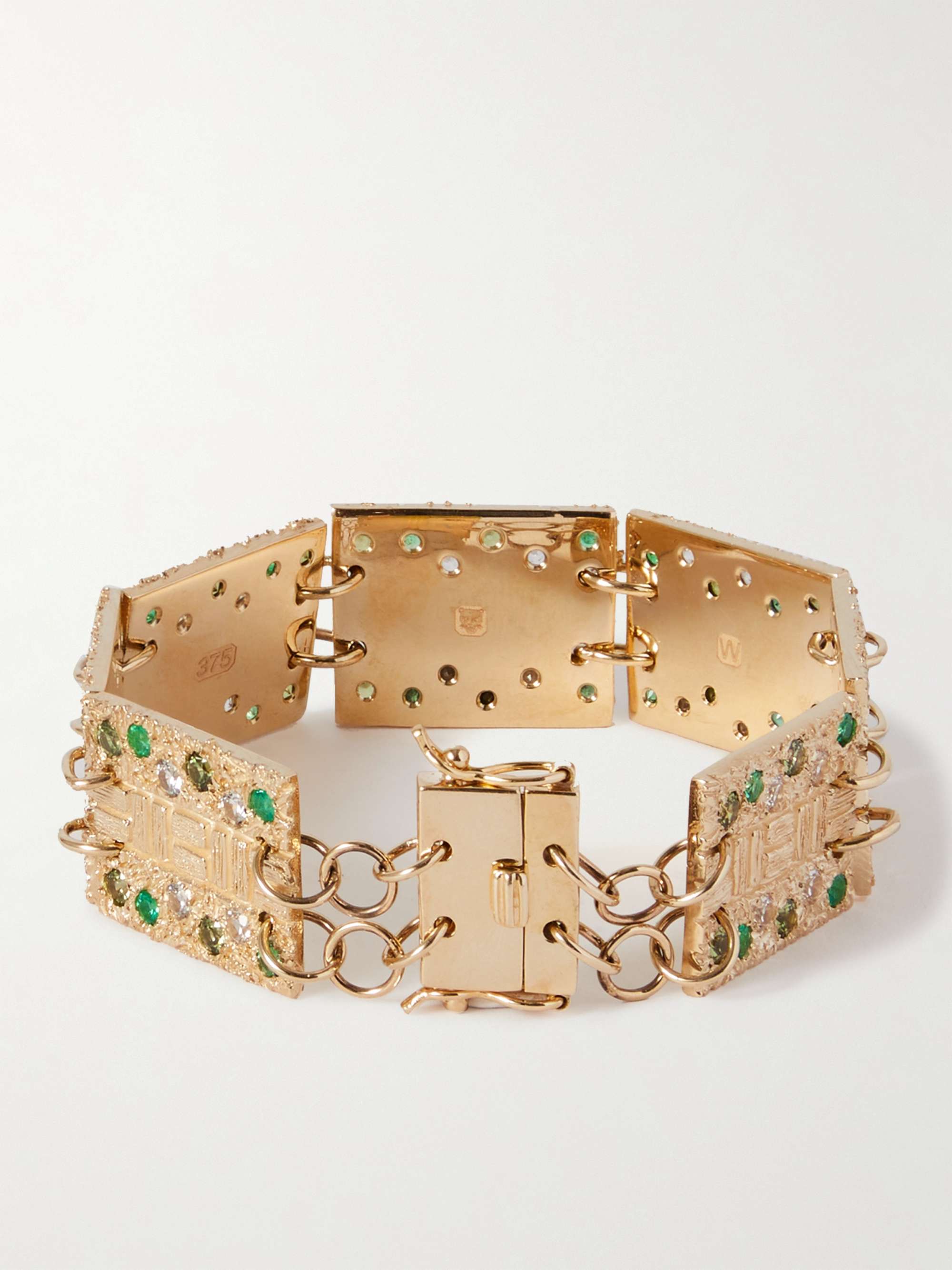 BLEUE BURNHAM Sissinghurst 9-Karat Gold, Emerald and Sapphire Bracelet