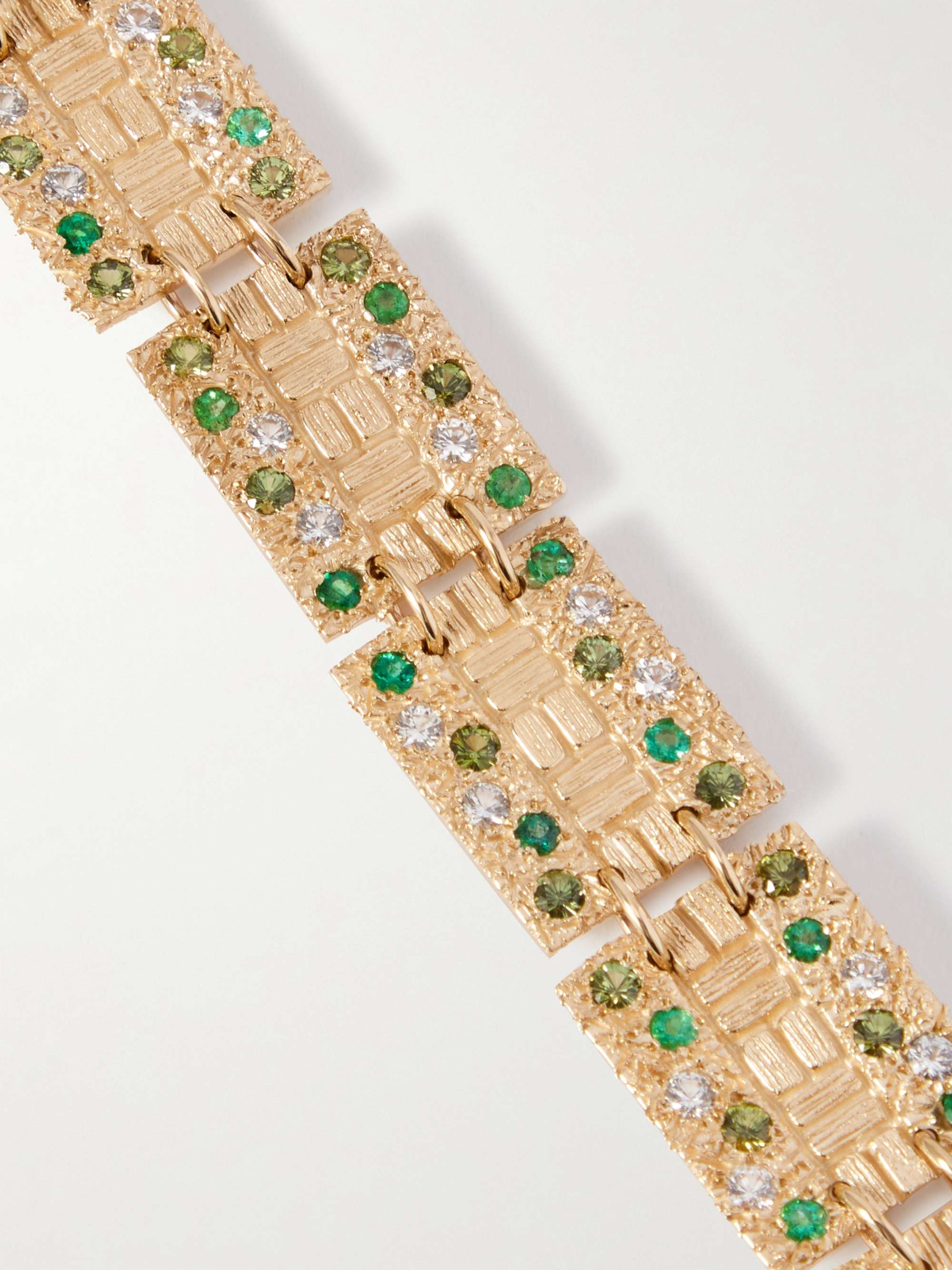 BLEUE BURNHAM Sissinghurst 9-Karat Gold, Emerald and Sapphire Bracelet