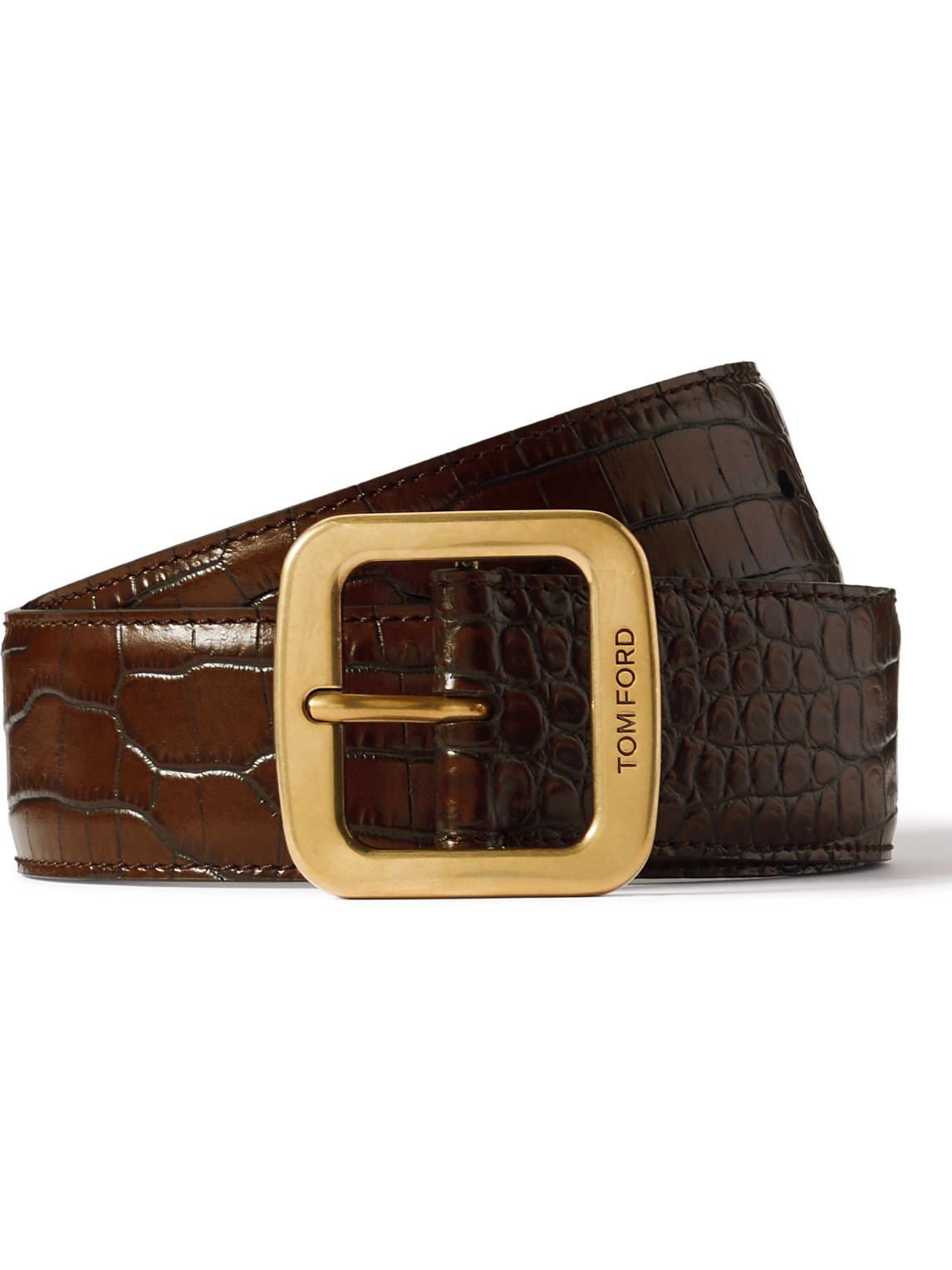 Tom Ford 4cm Croc-effect Leather Belt In Brown