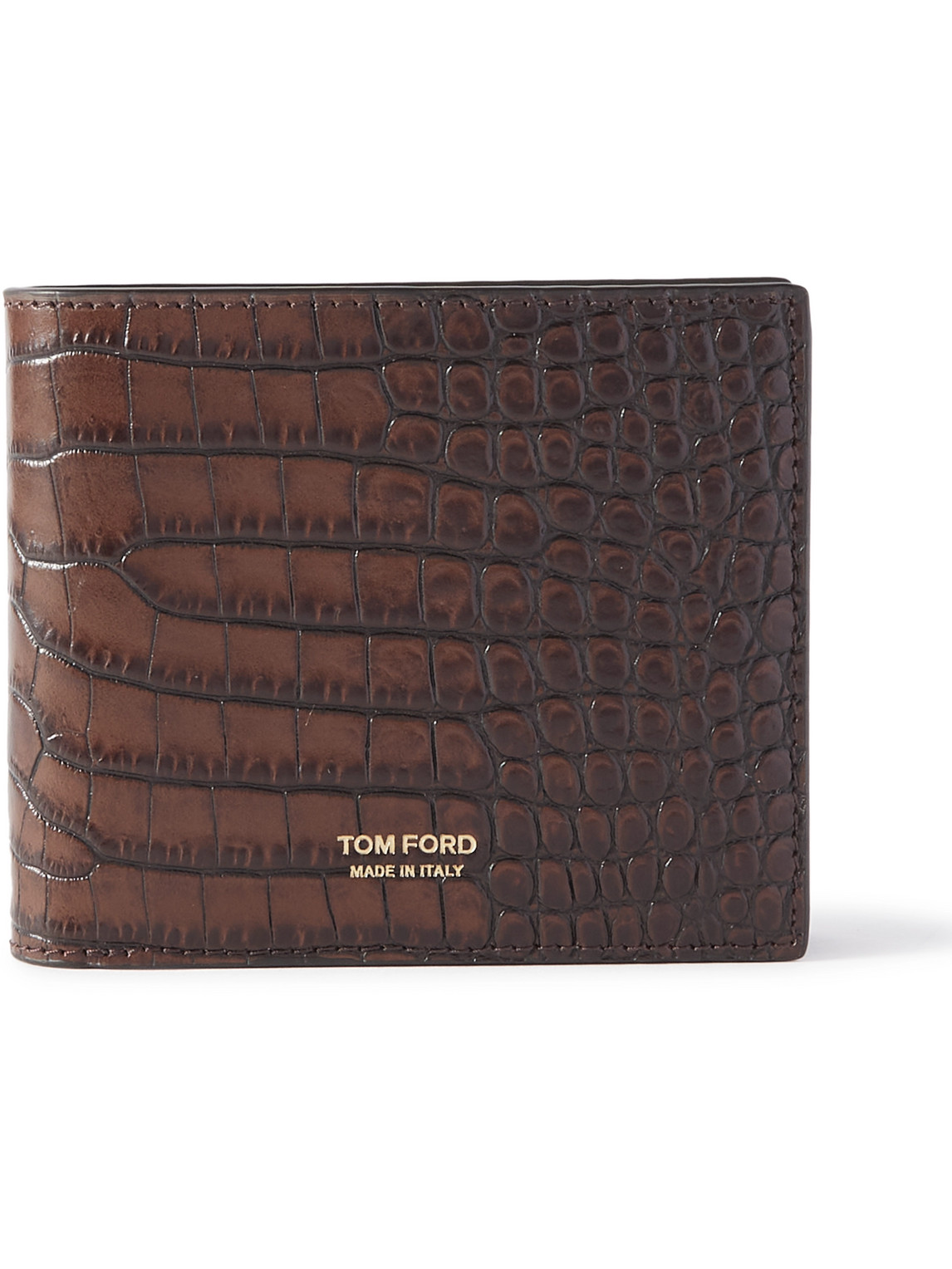 Tom Ford T-line Croc-effect Leather Billfold Wallet In Brown