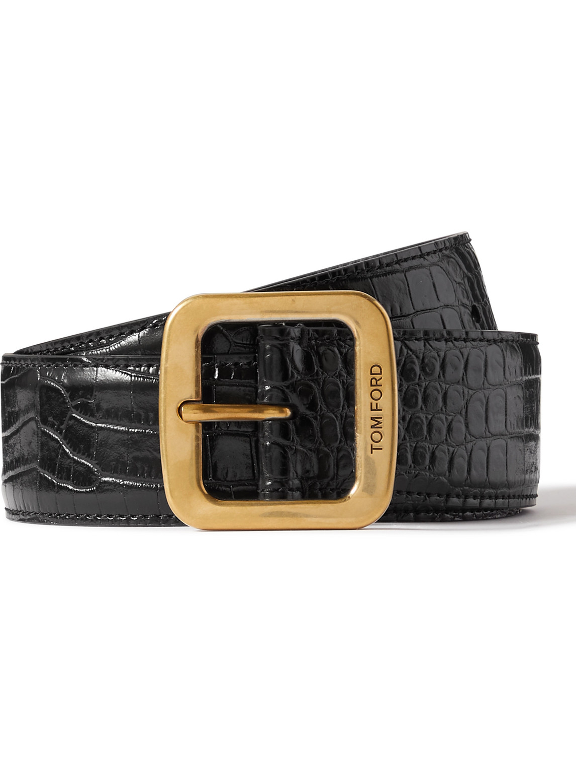 Tom Ford 4cm Croc-effect Leather Belt In Black