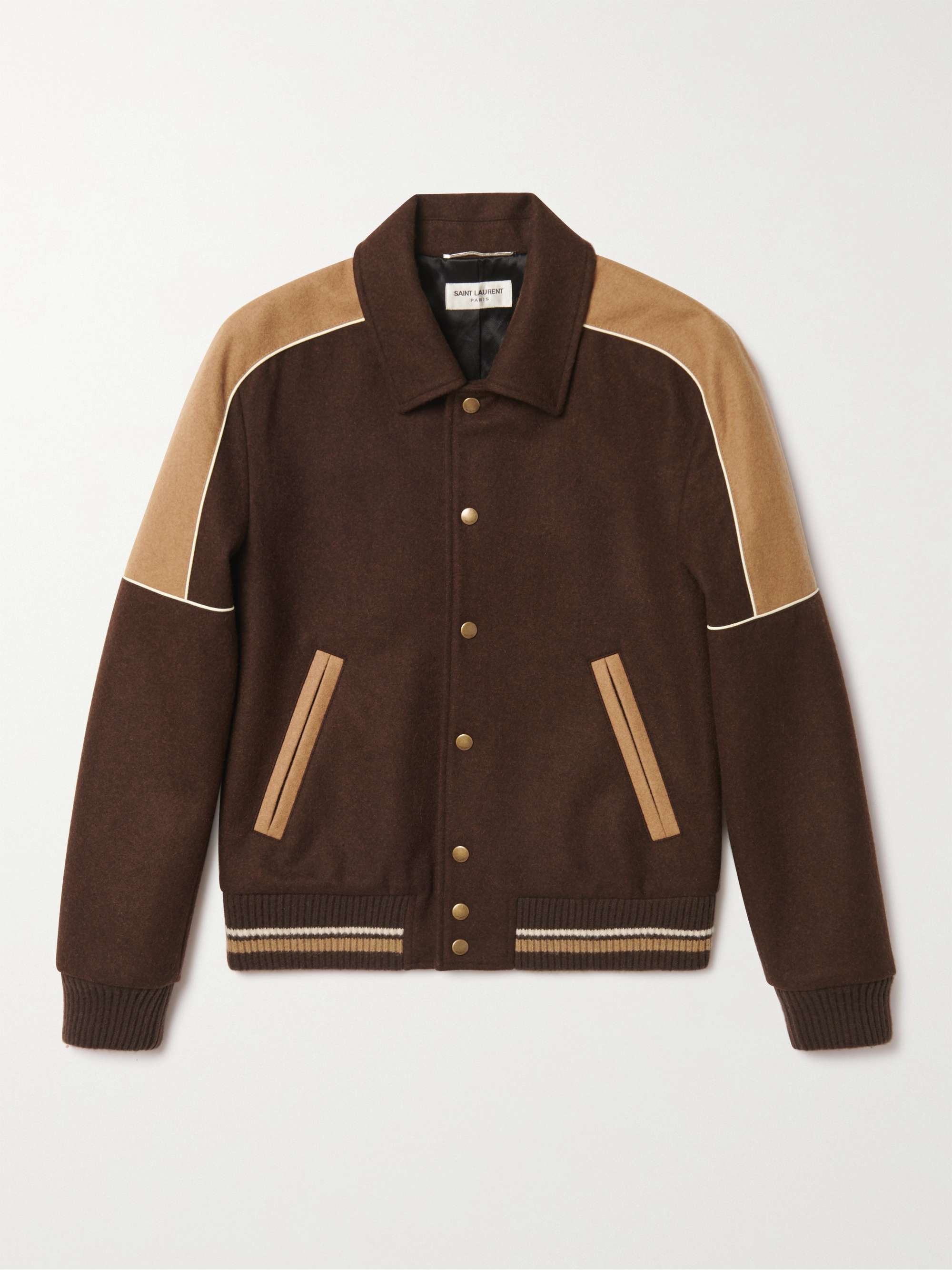 SAINT LAURENT Teddy Colour-Block Wool Bomber Jacket