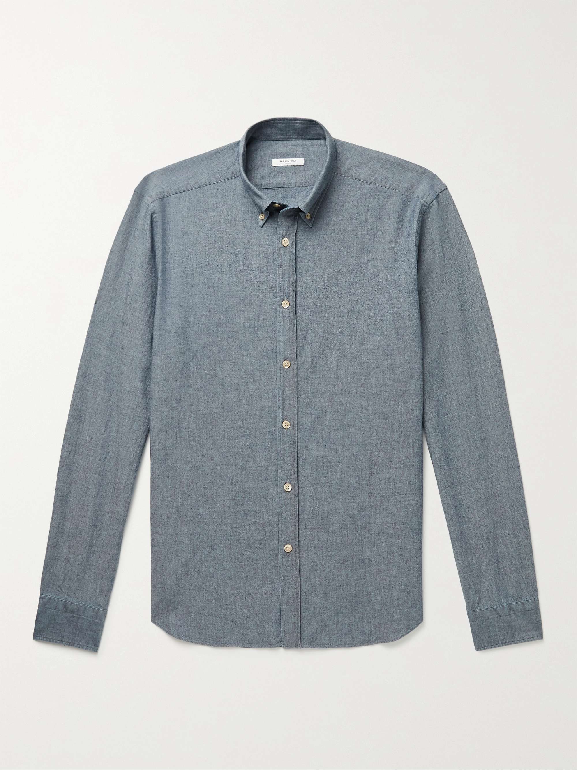 BOGLIOLI Slim-Fit Button-Down Collar Cotton-Chambray Shirt