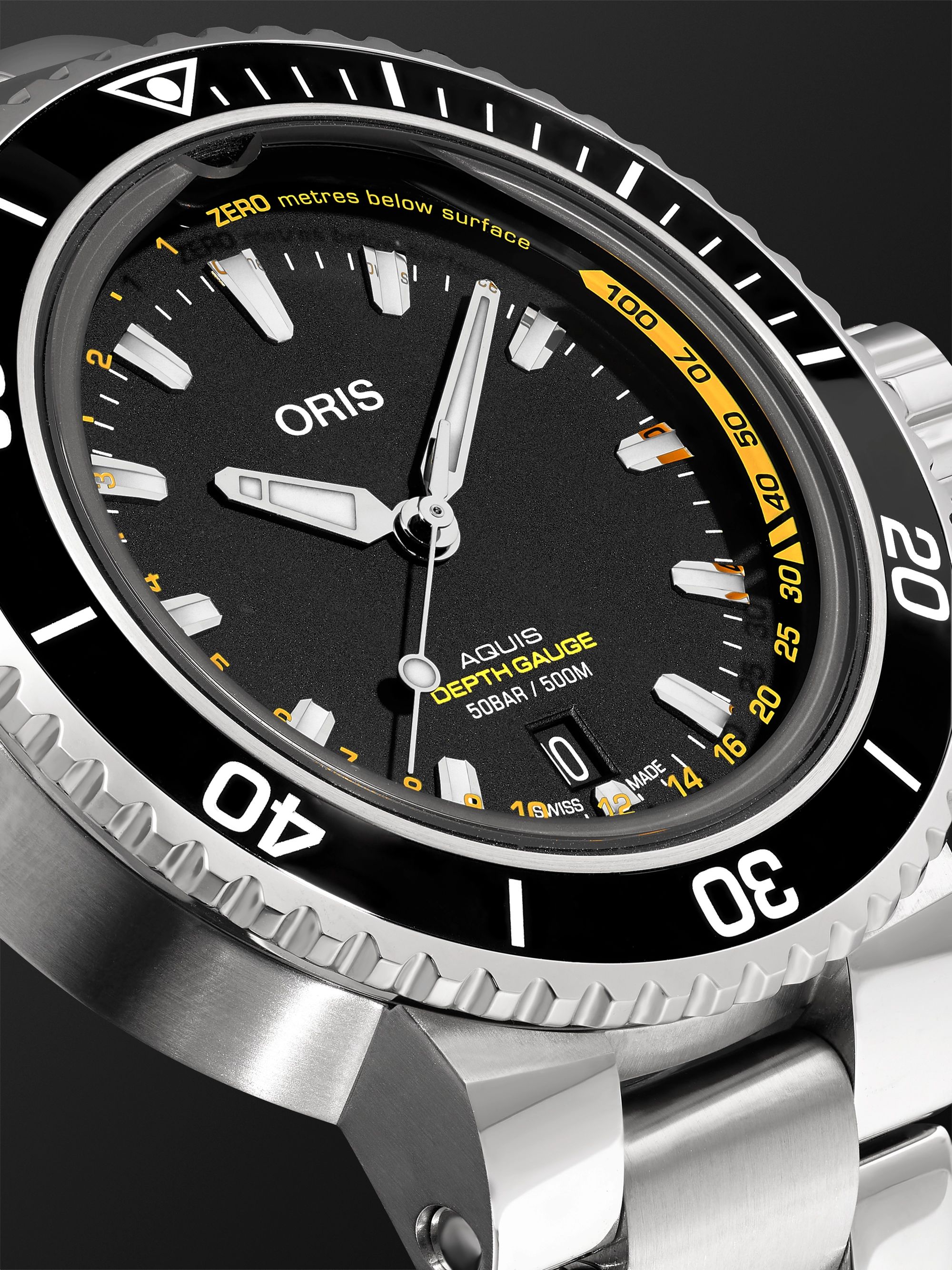 ORIS Aquis Depth Gauge Automatic 45.8mm Stainless Steel Watch, Ref. No. 01 733 7755 4154-Set MB