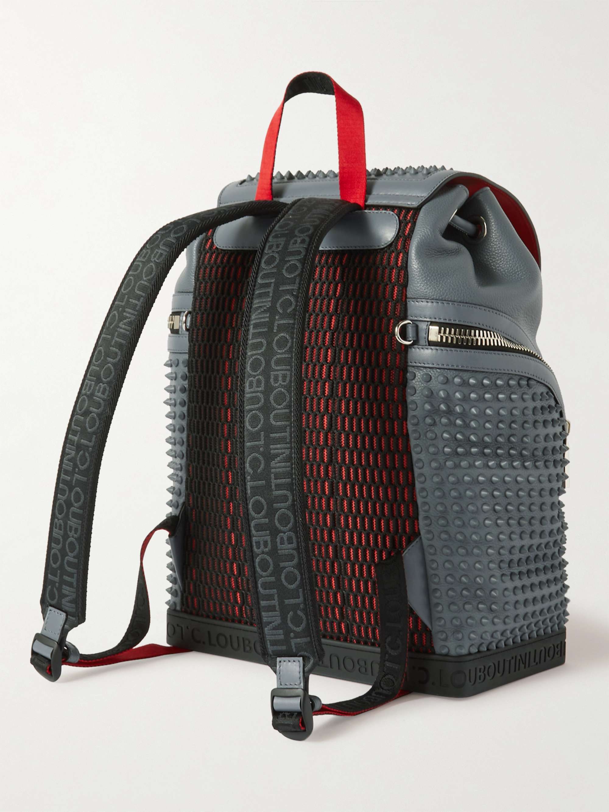 CHRISTIAN LOUBOUTIN Explorafunk Spiked Rubber-Trimmed Full-Grain Leather Backpack