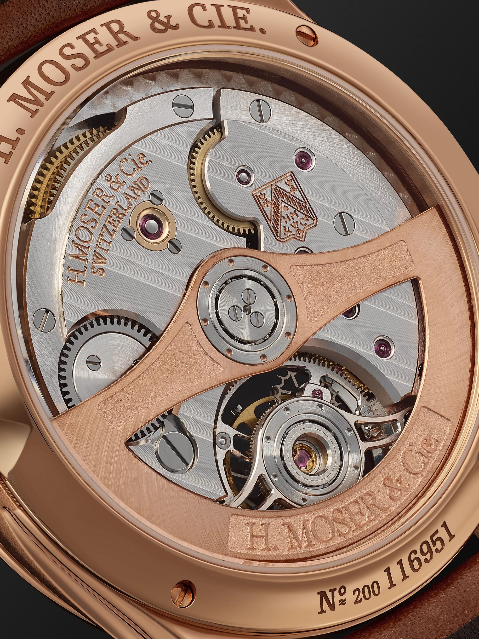 H. MOSER & CIE. Endeavour Tourbillion Ox's Eye Automatic 40mm 18-Karat Red Gold and Leather Watch, Ref. No. 1804-0401