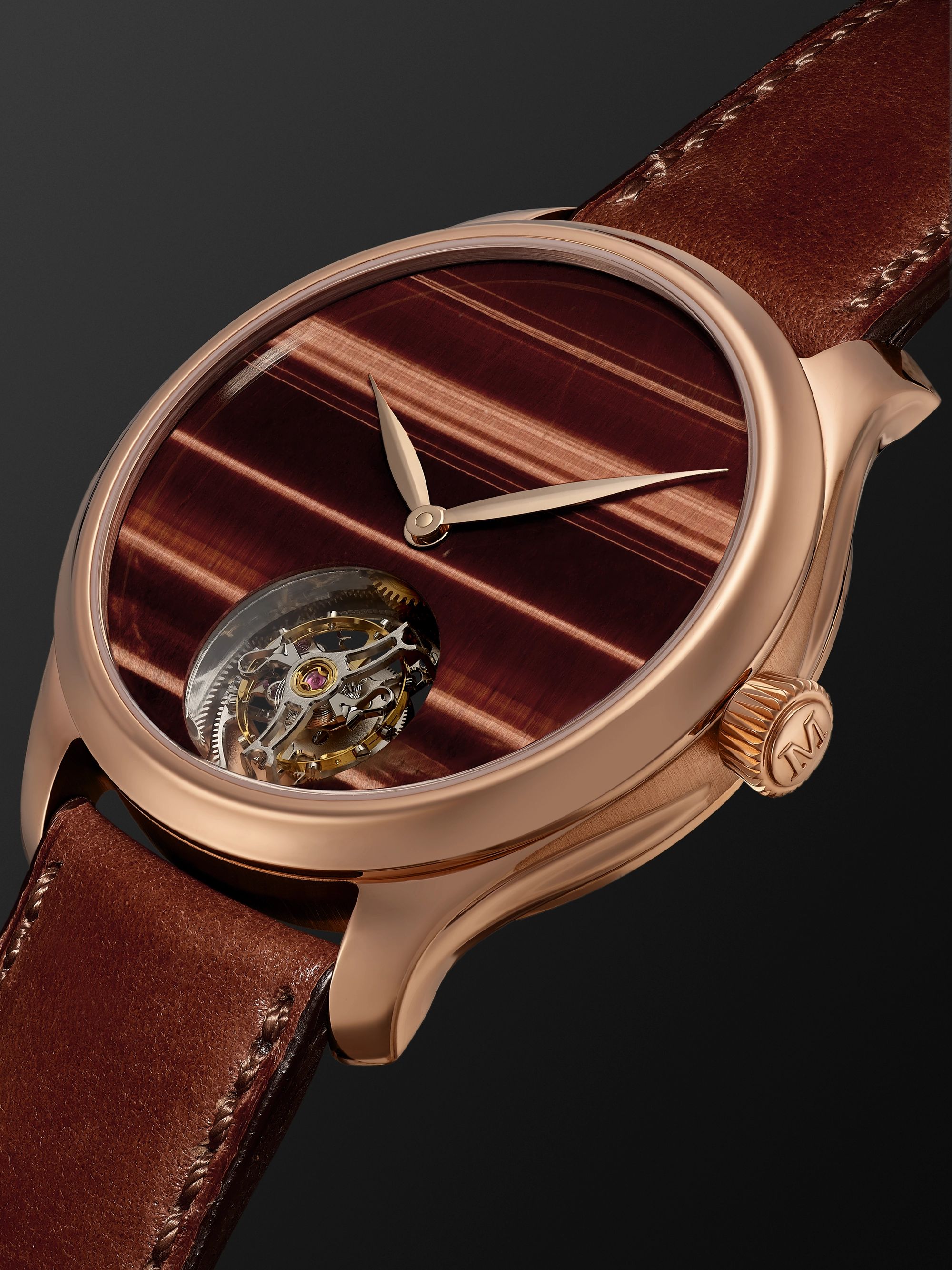 H. MOSER & CIE. Endeavour Tourbillion Ox's Eye Automatic 40mm 18-Karat Red Gold and Leather Watch, Ref. No. 1804-0401