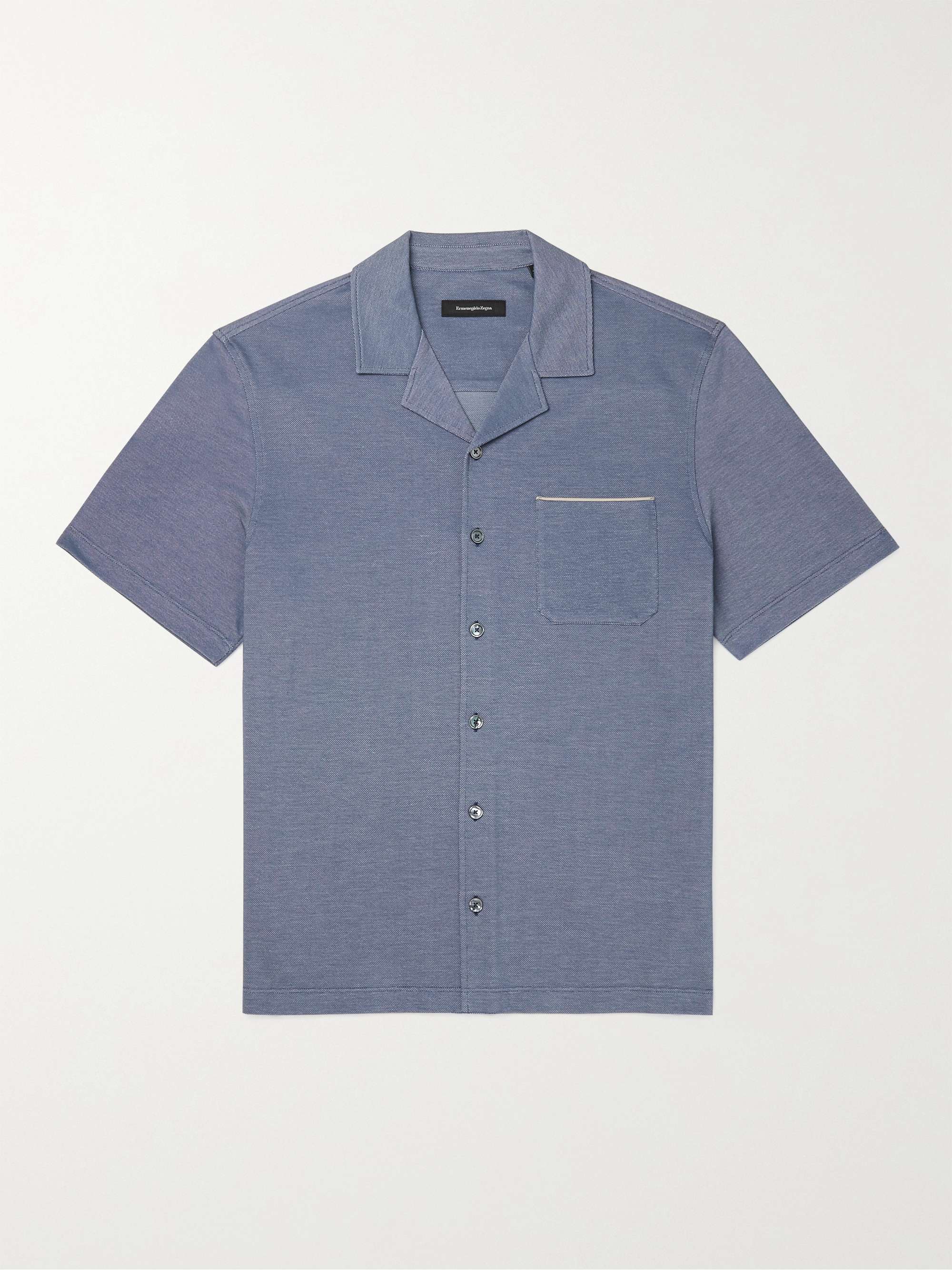ERMENEGILDO ZEGNA Camp-Collar Cotton-Piqué Shirt