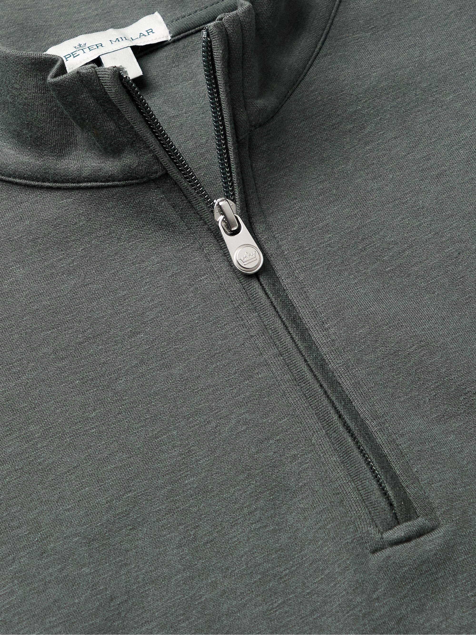 Gray Crown Mélange Stretch Cotton and Modal-Blend Half-Zip Sweatshirt ...