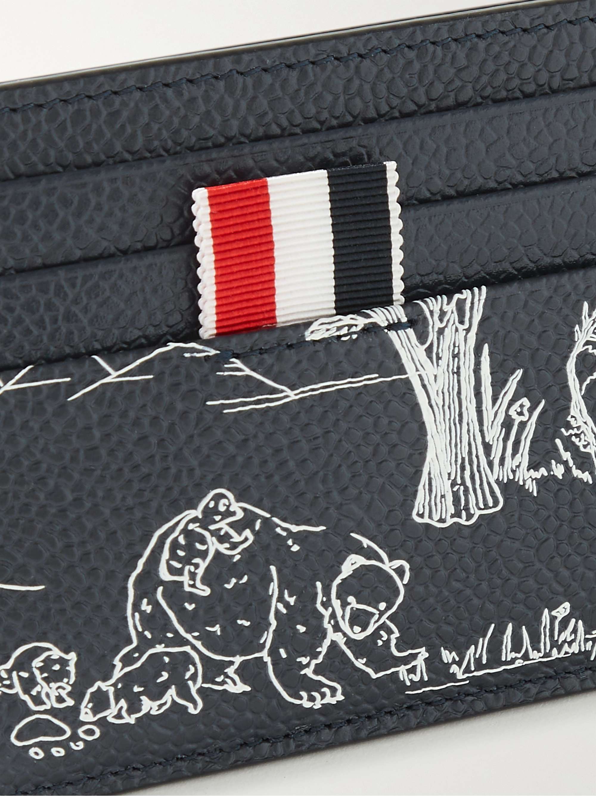 THOM BROWNE Striped Grosgrain-Trimmed Printed Pebble-Grain Leather Cardholder