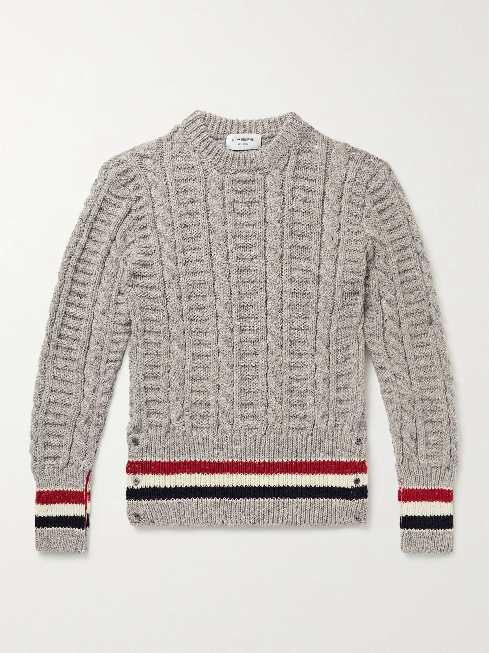 THOM BROWNE Striped Cable-Knit Wool and Mohair-Blend Sweater