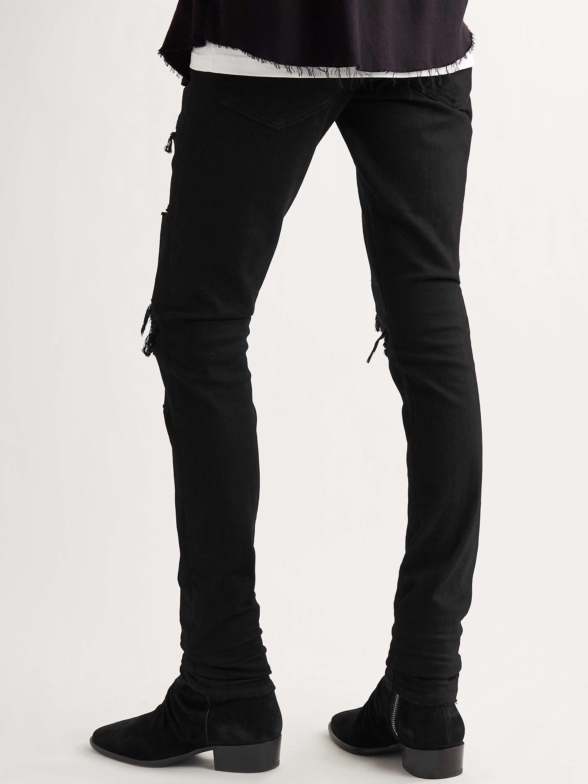 AMIRI MX1 Skinny-Fit Distressed Leather-Panelled Stretch-Denim Jeans