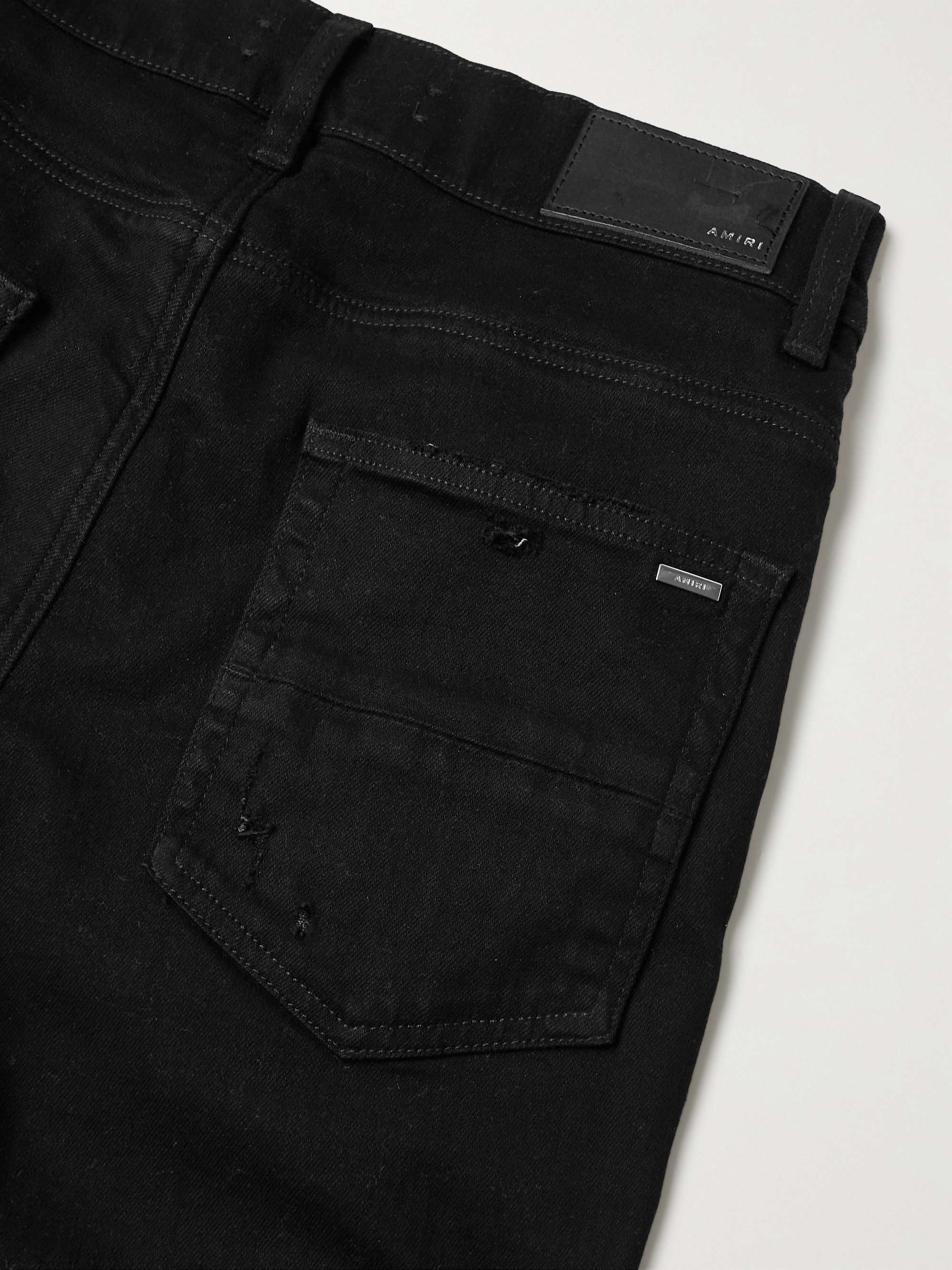AMIRI MX1 Skinny-Fit Distressed Leather-Panelled Stretch-Denim Jeans