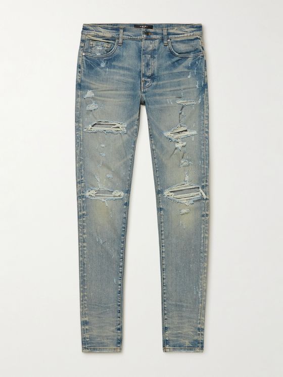 Amiri/'s Slim Pants Ripped Yellow Lacquer High Street Jeans