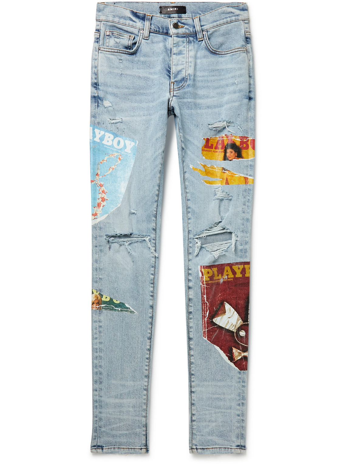 Playboy Skinny-Fit Distressed Printed Stretch-Denim Jeans