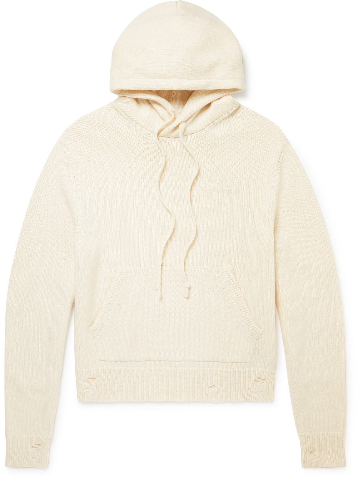 Logo-Embroidered Distressed Cashmere Hoodie