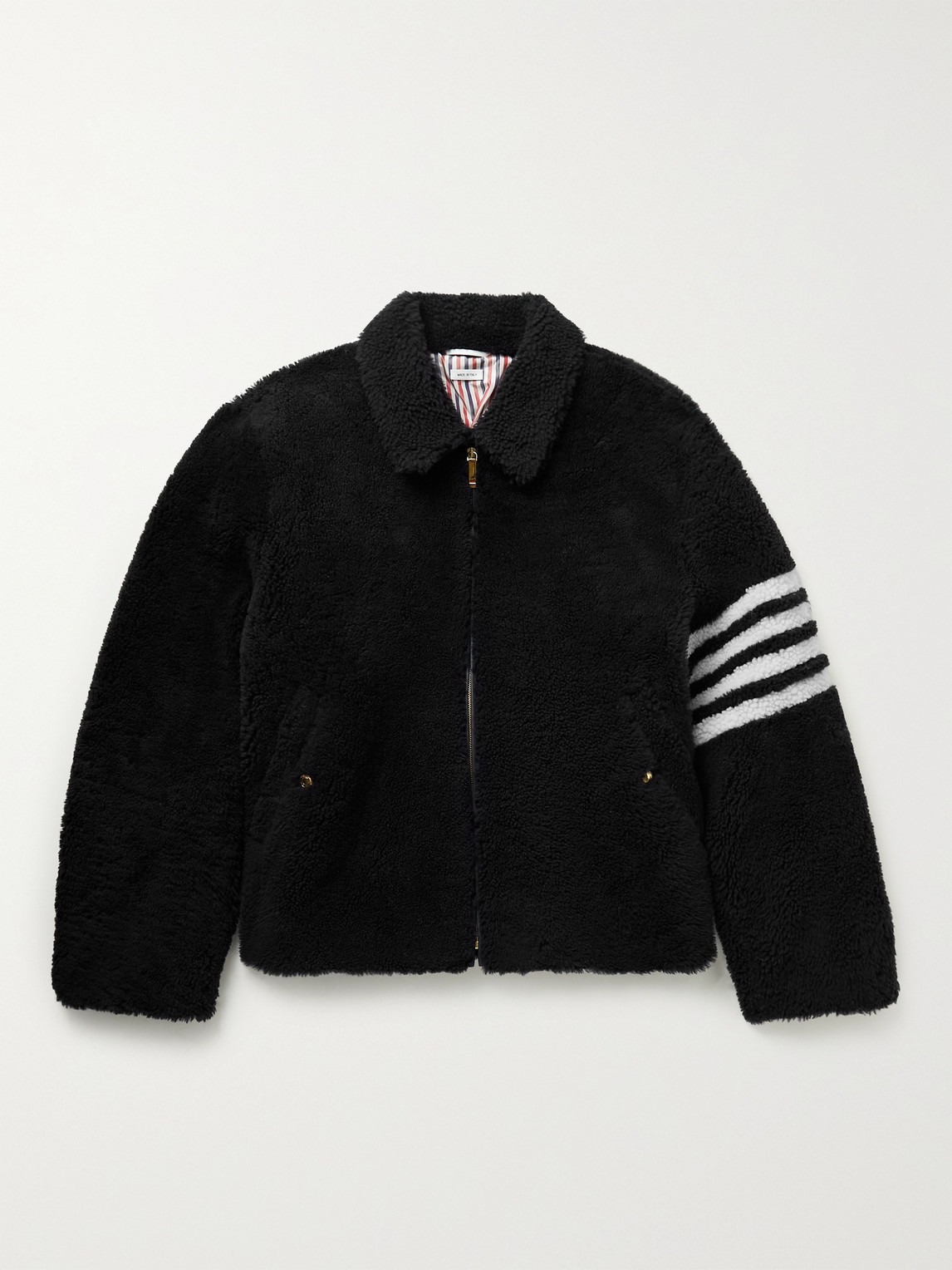 Thom Browne Striped Shearling Bomber Jacket In Blue