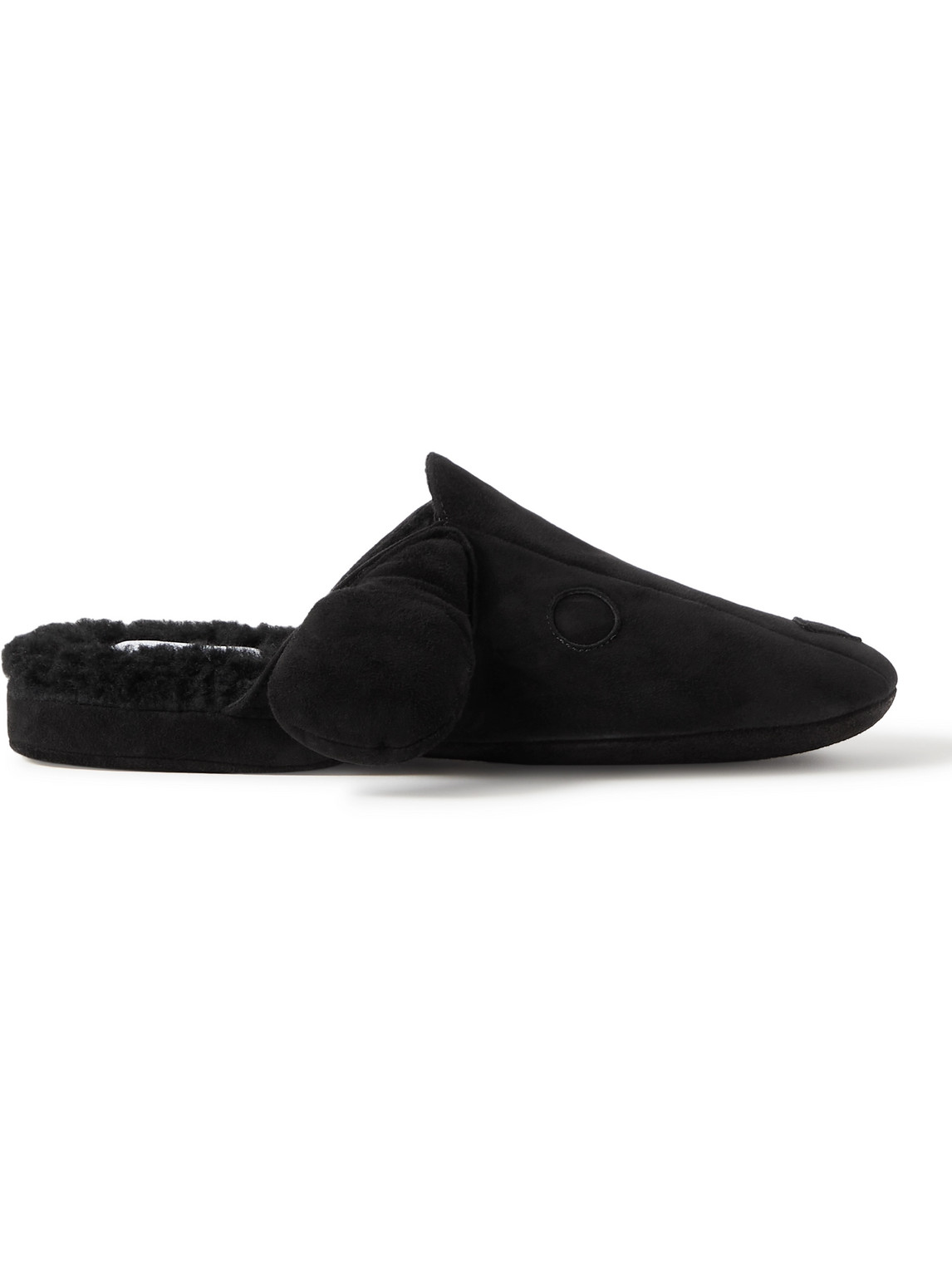 THOM BROWNE HECTOR SHEARLING-TRIMMED SUEDE SLIPPERS