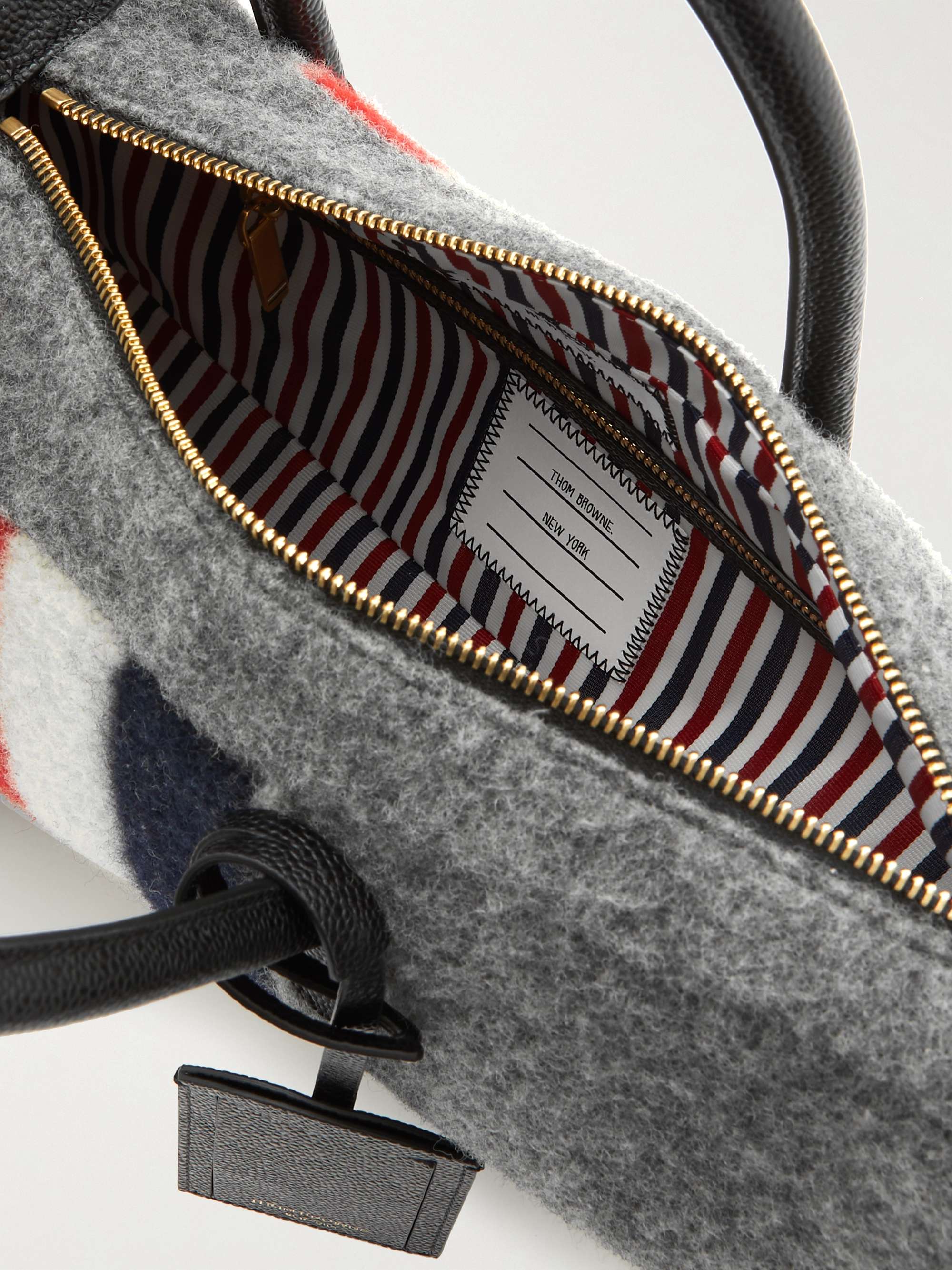 THOM BROWNE Hector Full-Grain Leather-Trimmed Boiled-Wool Tote Bag