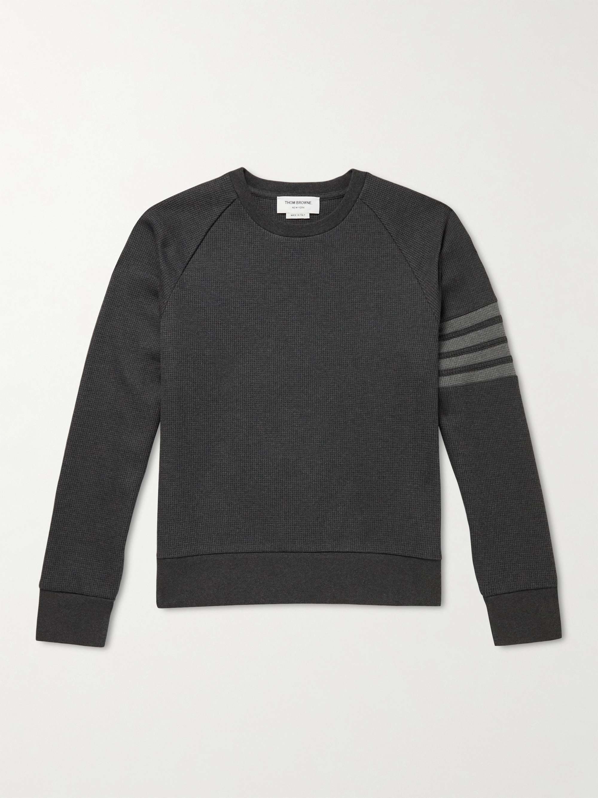 THOM BROWNE Striped Waffle-Knit Cotton Sweatshirt