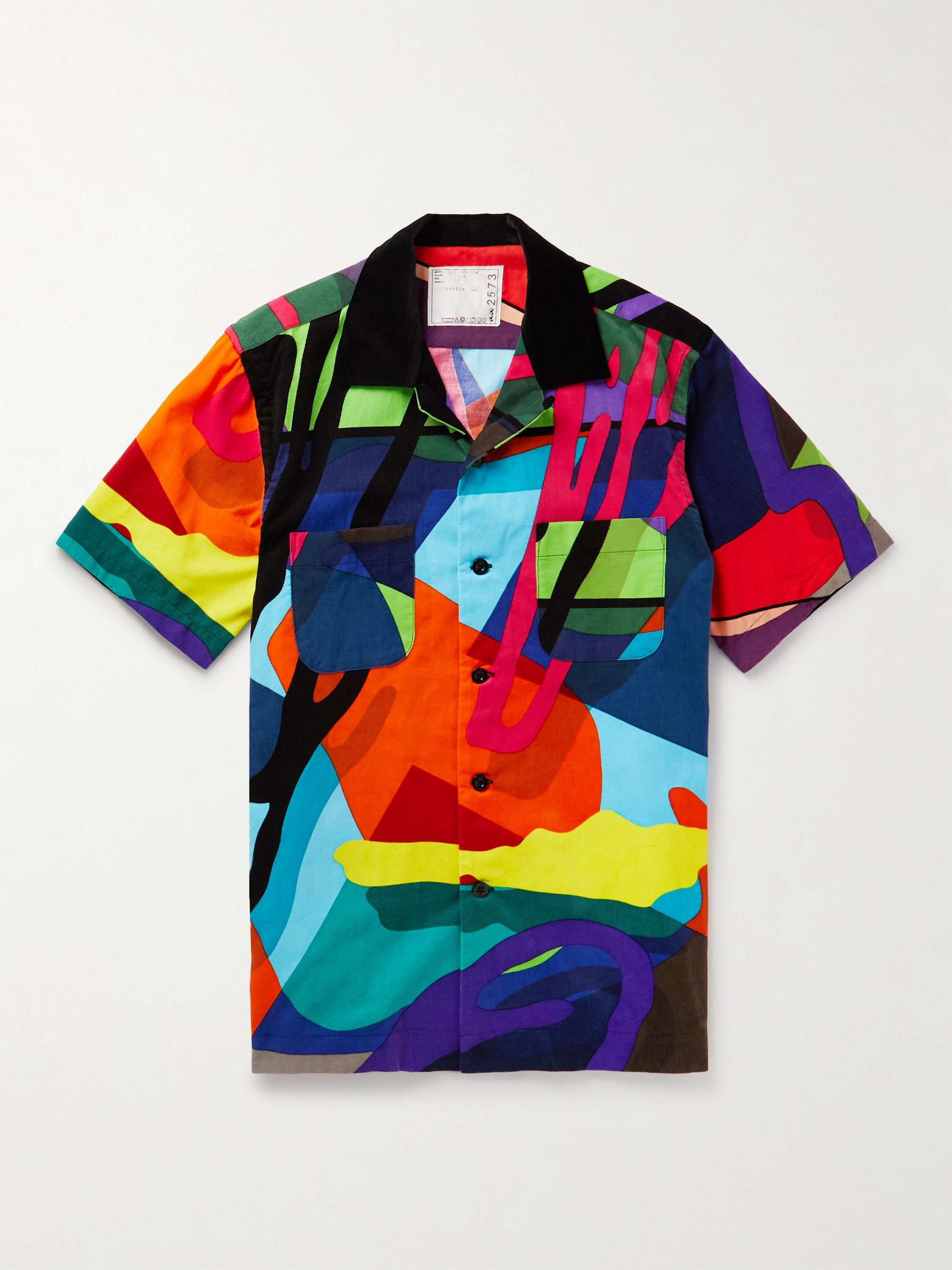 SACAI + KAWS Camp-Collar Printed Cotton-Corduroy Shirt