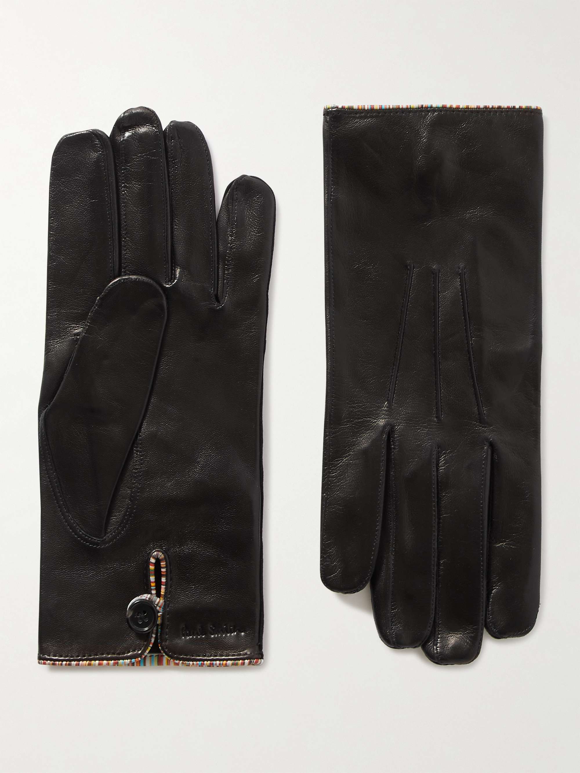PAUL SMITH Stripe-Trimmed Leather Gloves