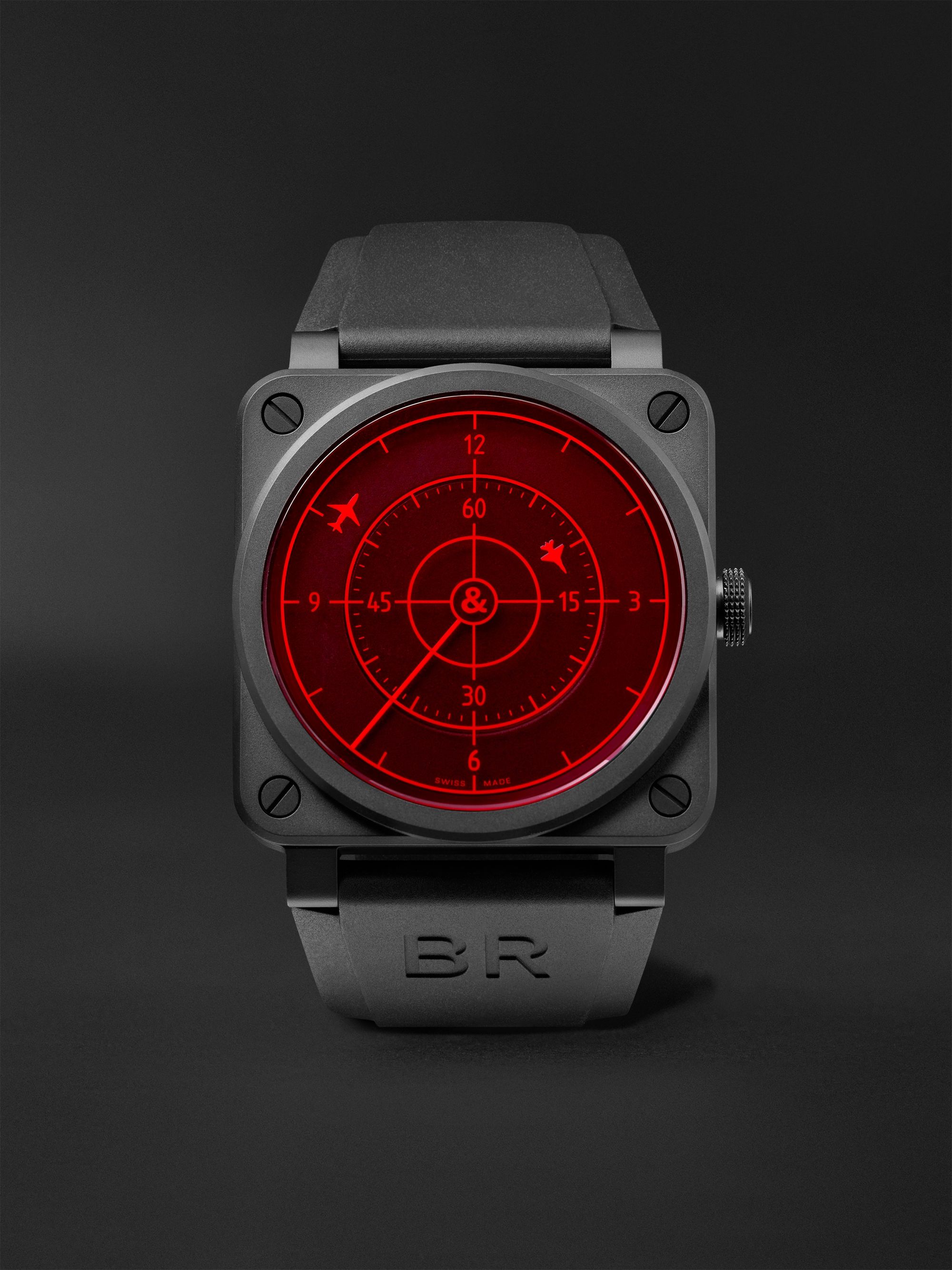 BELL & ROSS BR 03-92 Red Radar Limited Edition Automatic 42mm Ceramic and Rubber Watch, Ref. No. BR0392-RRDR-CE/SRB