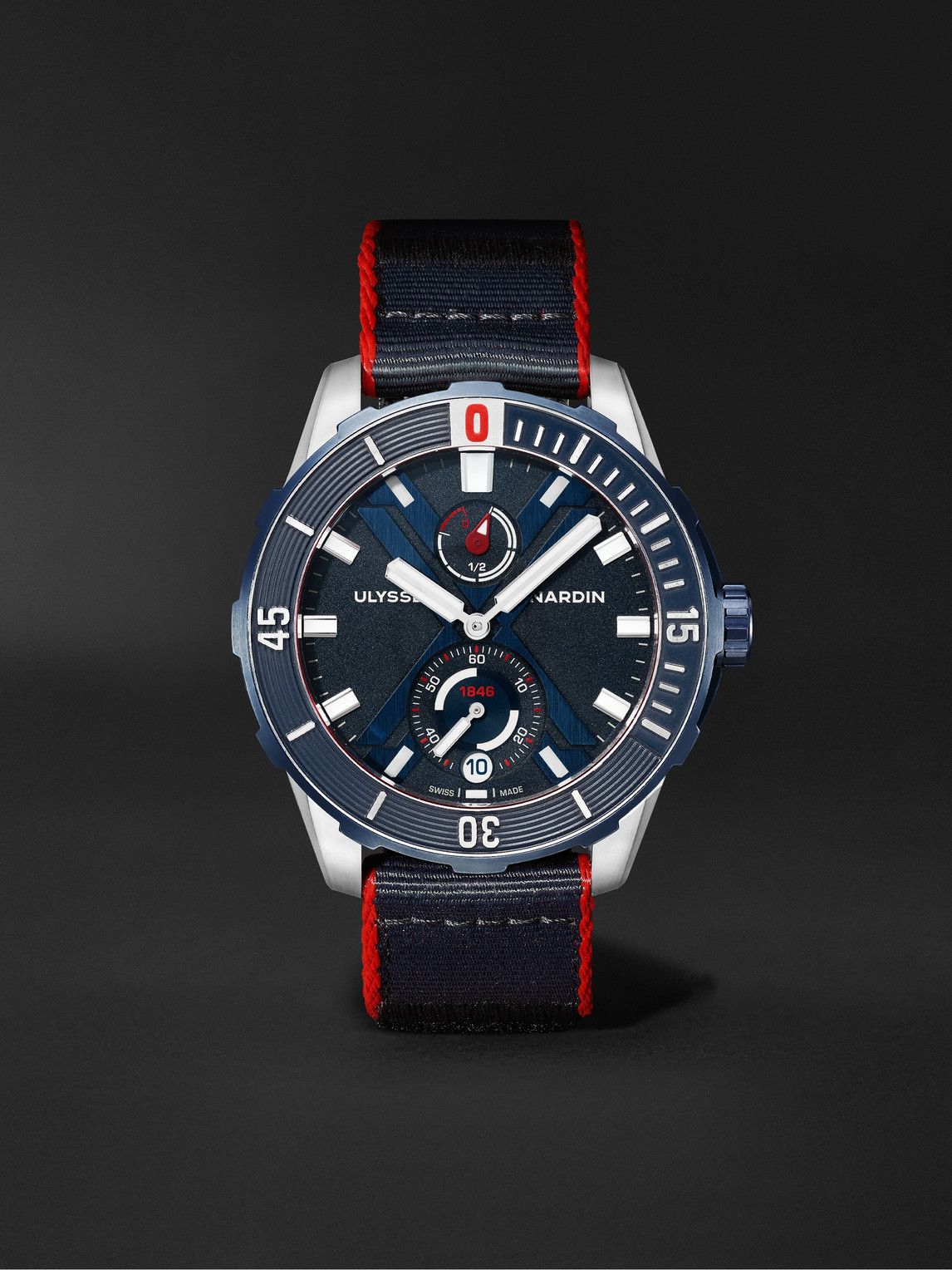 Ulysse Nardin Diver X Nemo Point Limited Edition Automatic 44mm Titanium And Webbing Watch, Ref. No. 1183-170le/93 In Blue