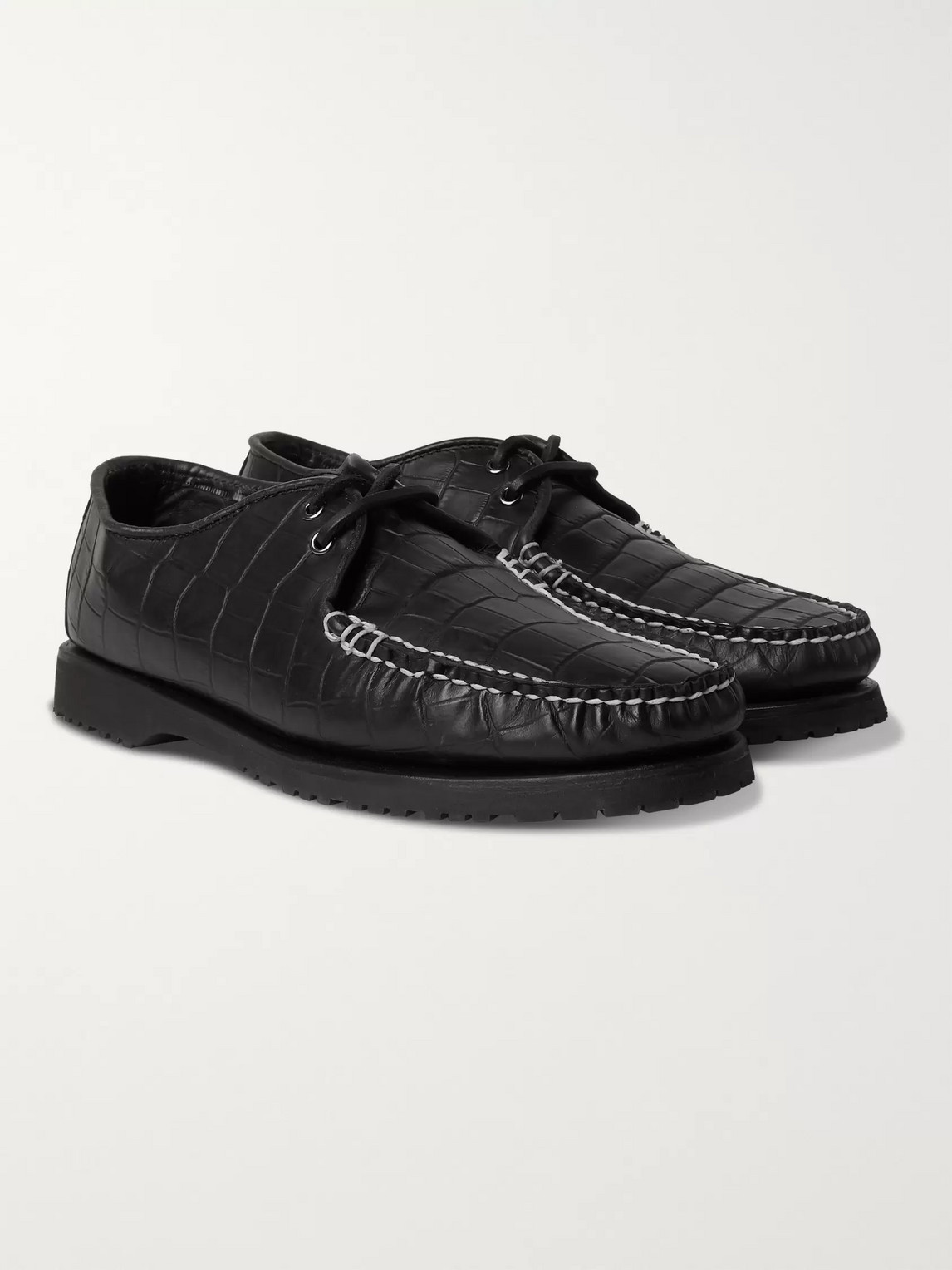Noah Sperry The Captain's Oxford Croc-effect Leather Shoes In Black