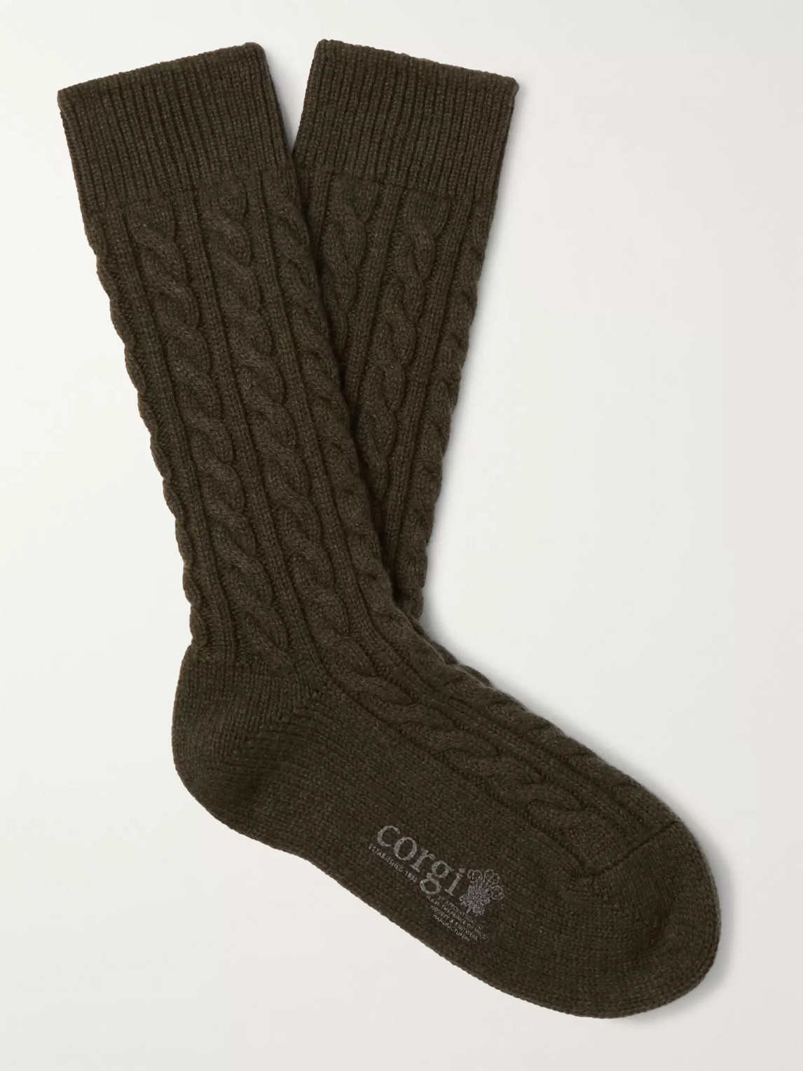 Kingsman Cable-knit Cashmere Socks In Green