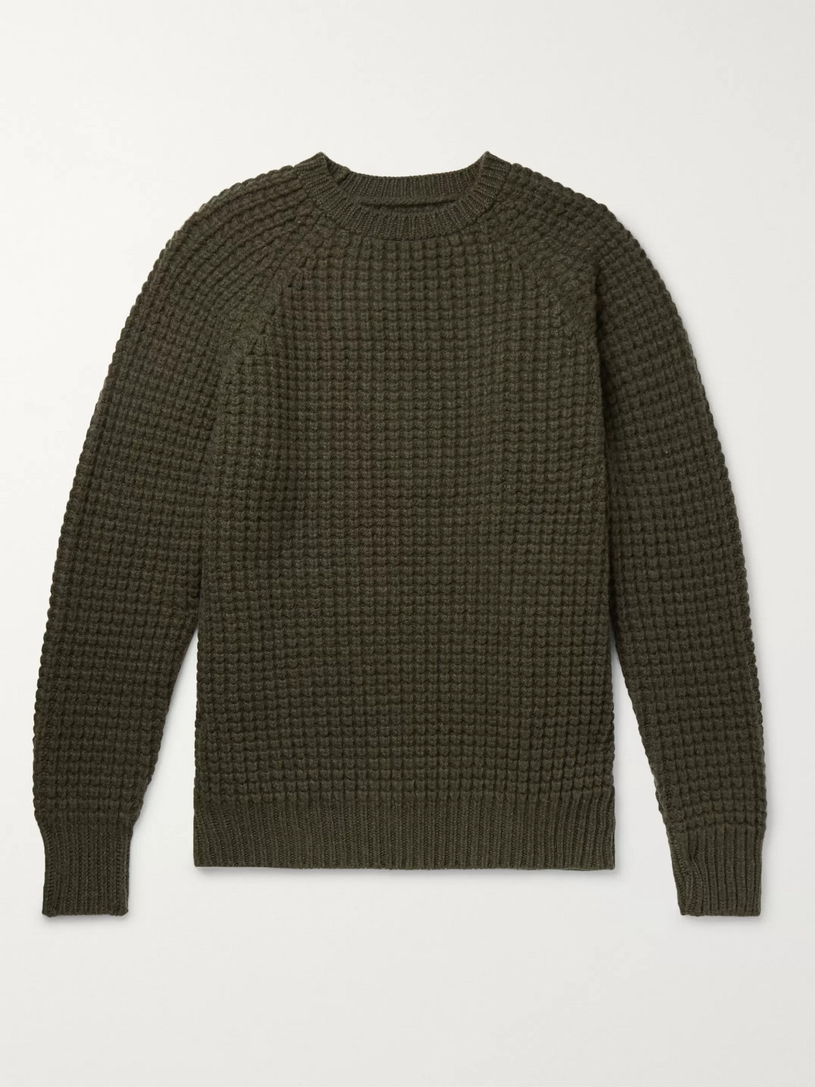 Kingsman Waffle-knit Wool And Cashmere-blend Sweater In Green