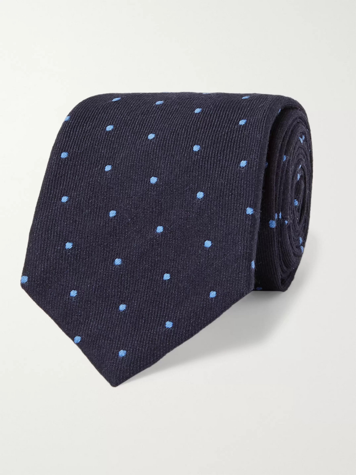 Kingsman Drake's 8cm Polka-dot Cotton, Silk, Cashmere And Wool-blend Tie In Blue