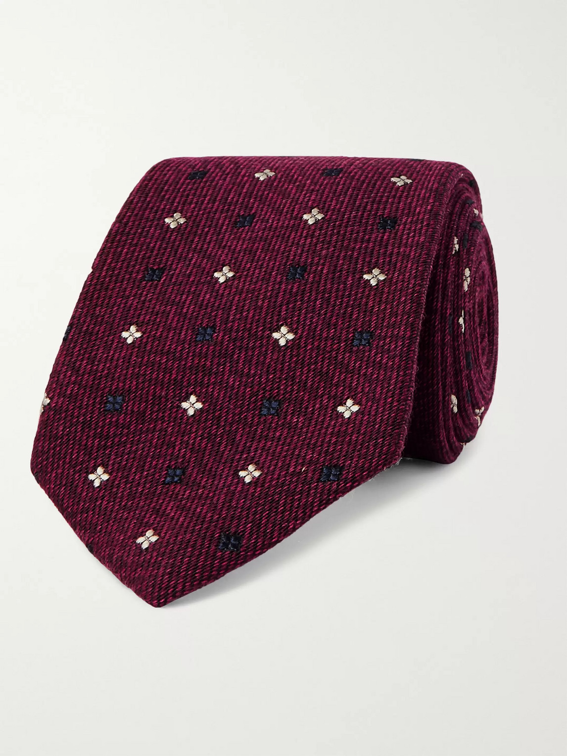 Kingsman Drake's 7.5cm Embroidered Wool And Silk-blend Tie In Burgundy