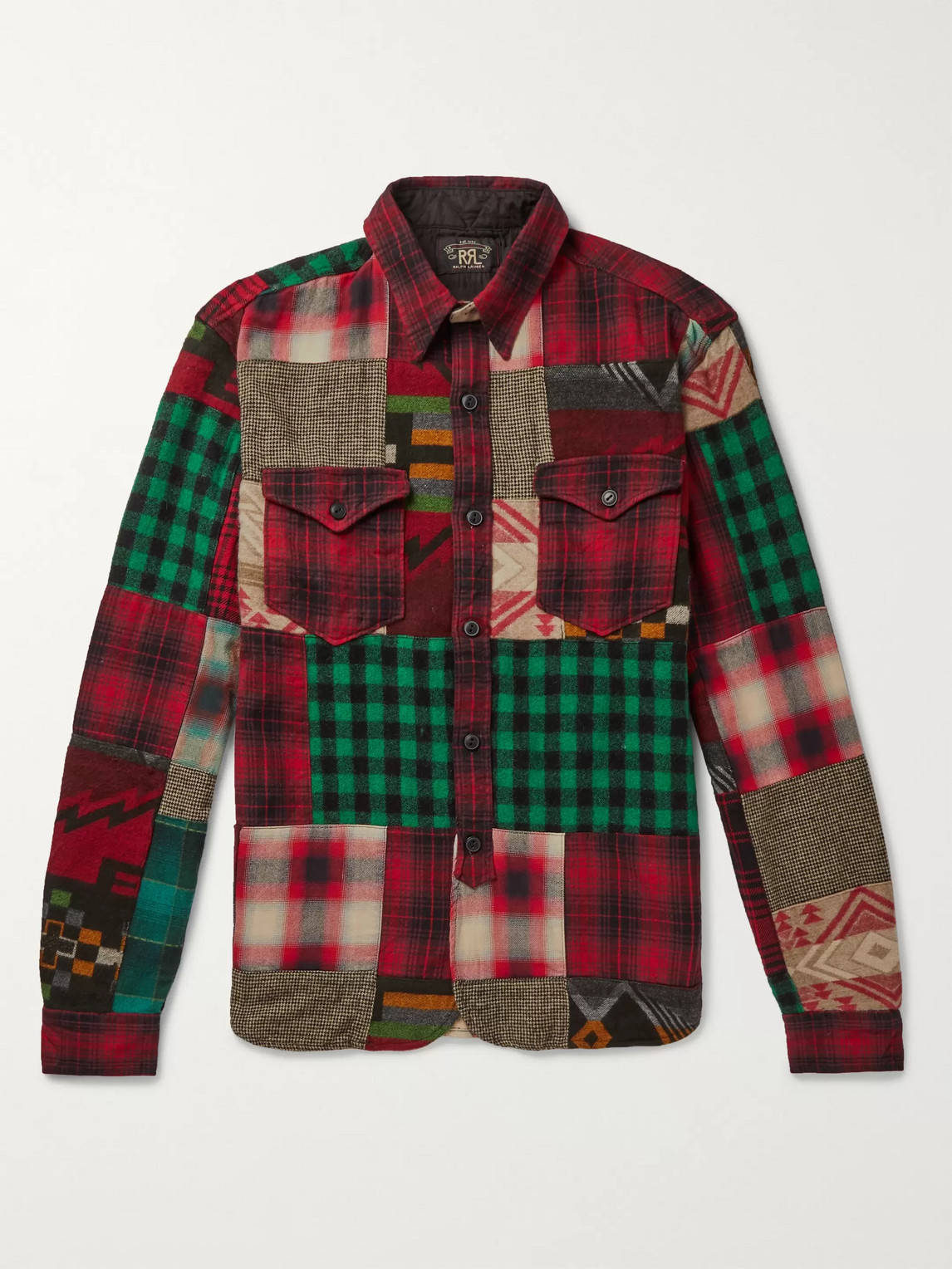 Rrl Patchwork Cotton And Wool-blend Flannel Overshirt In Red