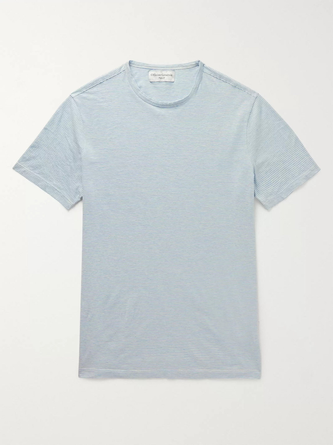 Officine Generale Striped Cotton-jersey T-shirt In Blue