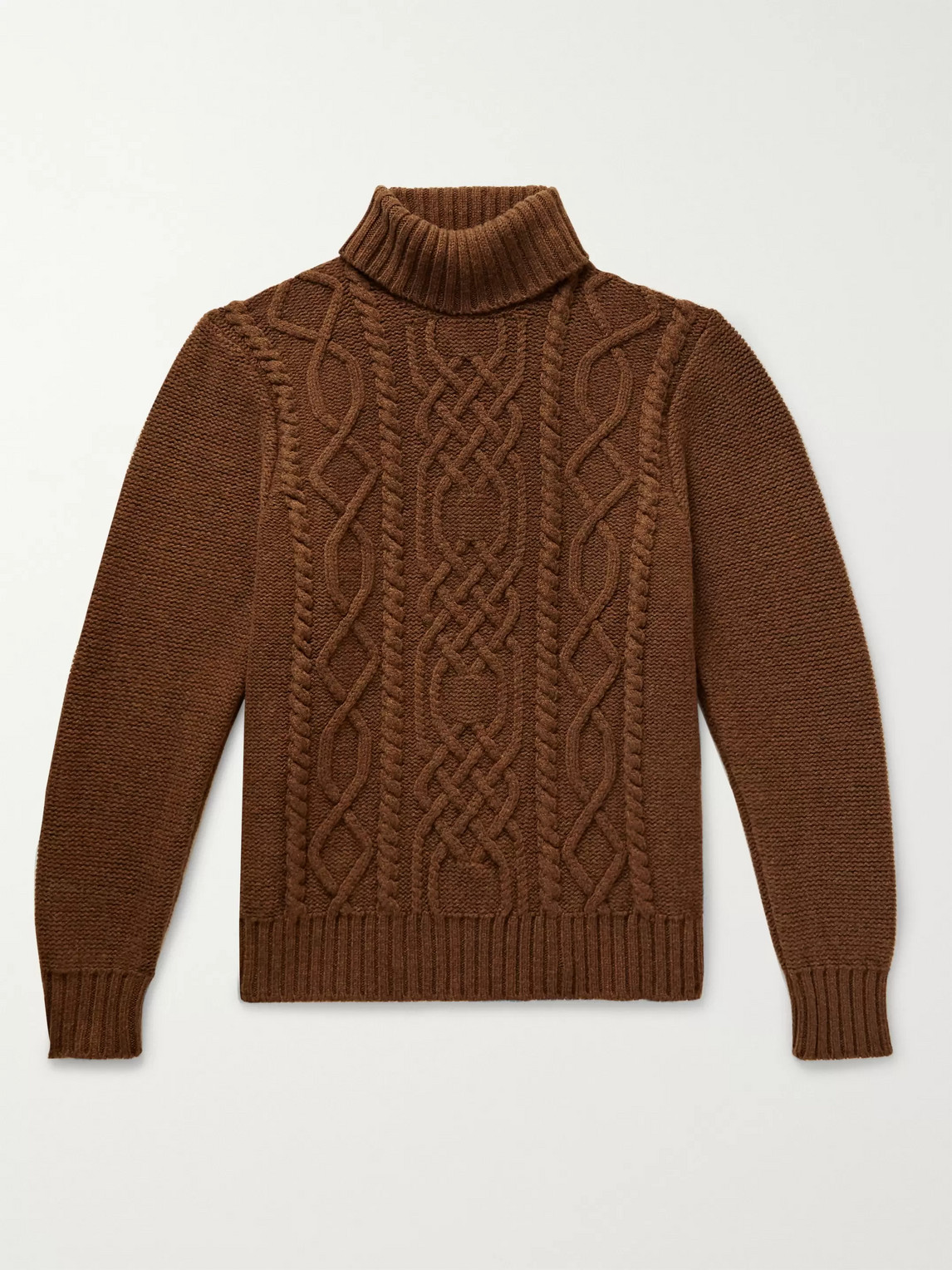 Inis Meain Celebration Cable-knit Merino Wool Rollneck Sweater In Brown