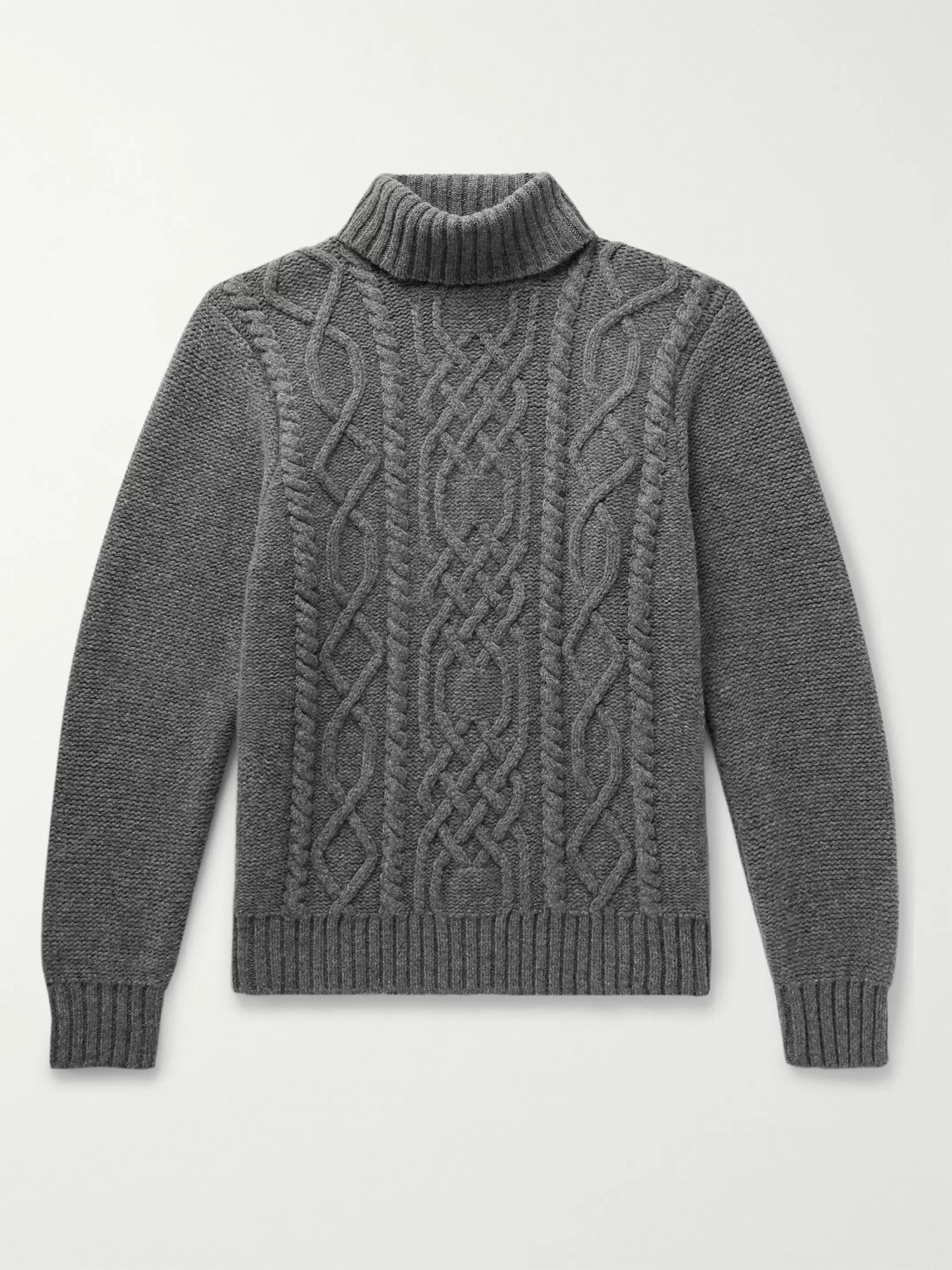 Inis Meain Celebration Cable-knit Merino Wool Rollneck Sweater In Gray