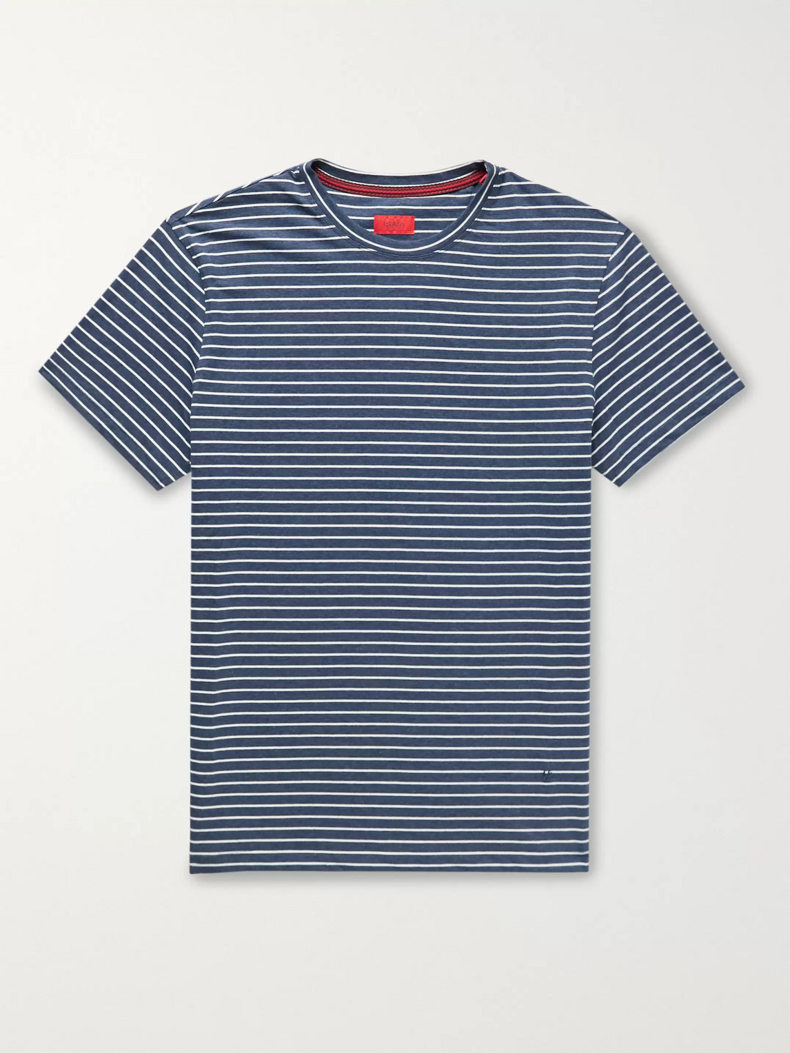 Isaia Mélange Striped Cotton-jersey T-shirt In Blue