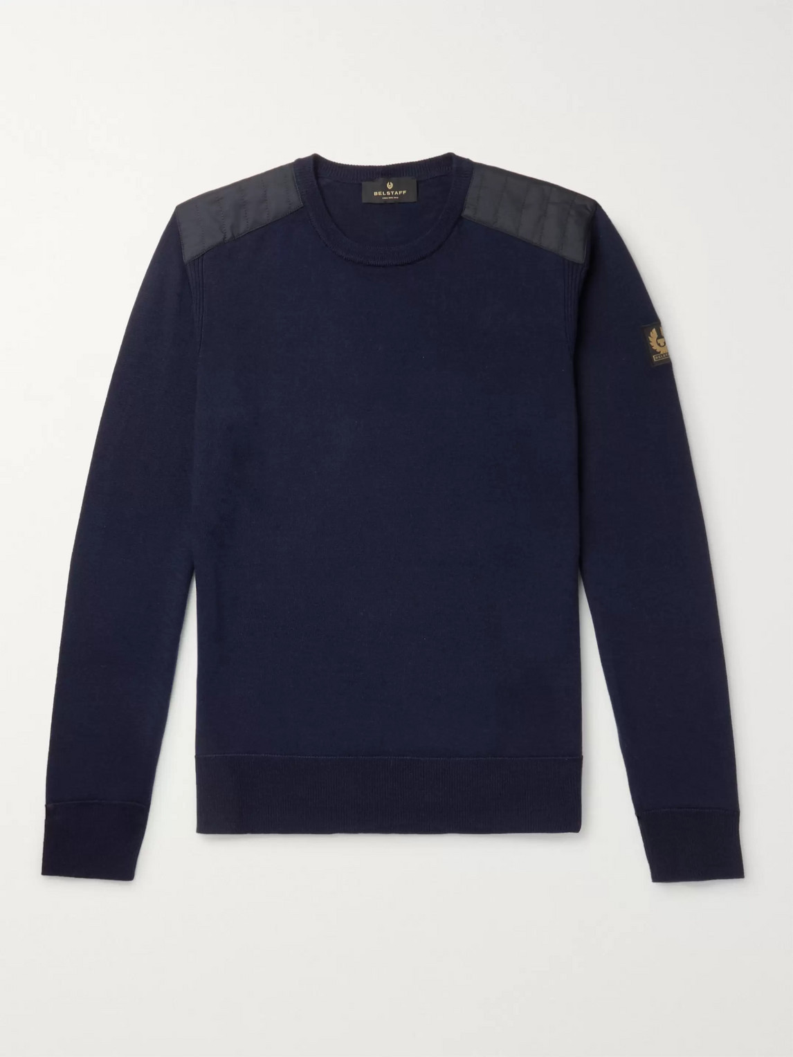 Belstaff Kerrigan Slim-fit Quilted Shell-trimmed Virgin Wool Sweater In Blue