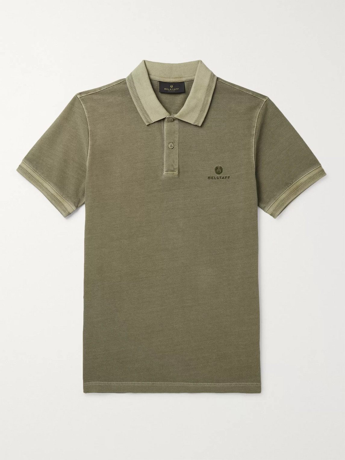Belstaff Slim-fit Logo-embroidered Cotton-piqué Polo Shirt In Green