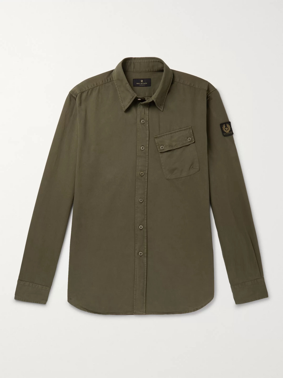 Belstaff Pitch Logo-appliquéd Garment-dyed Cotton Oxford Shirt In Green