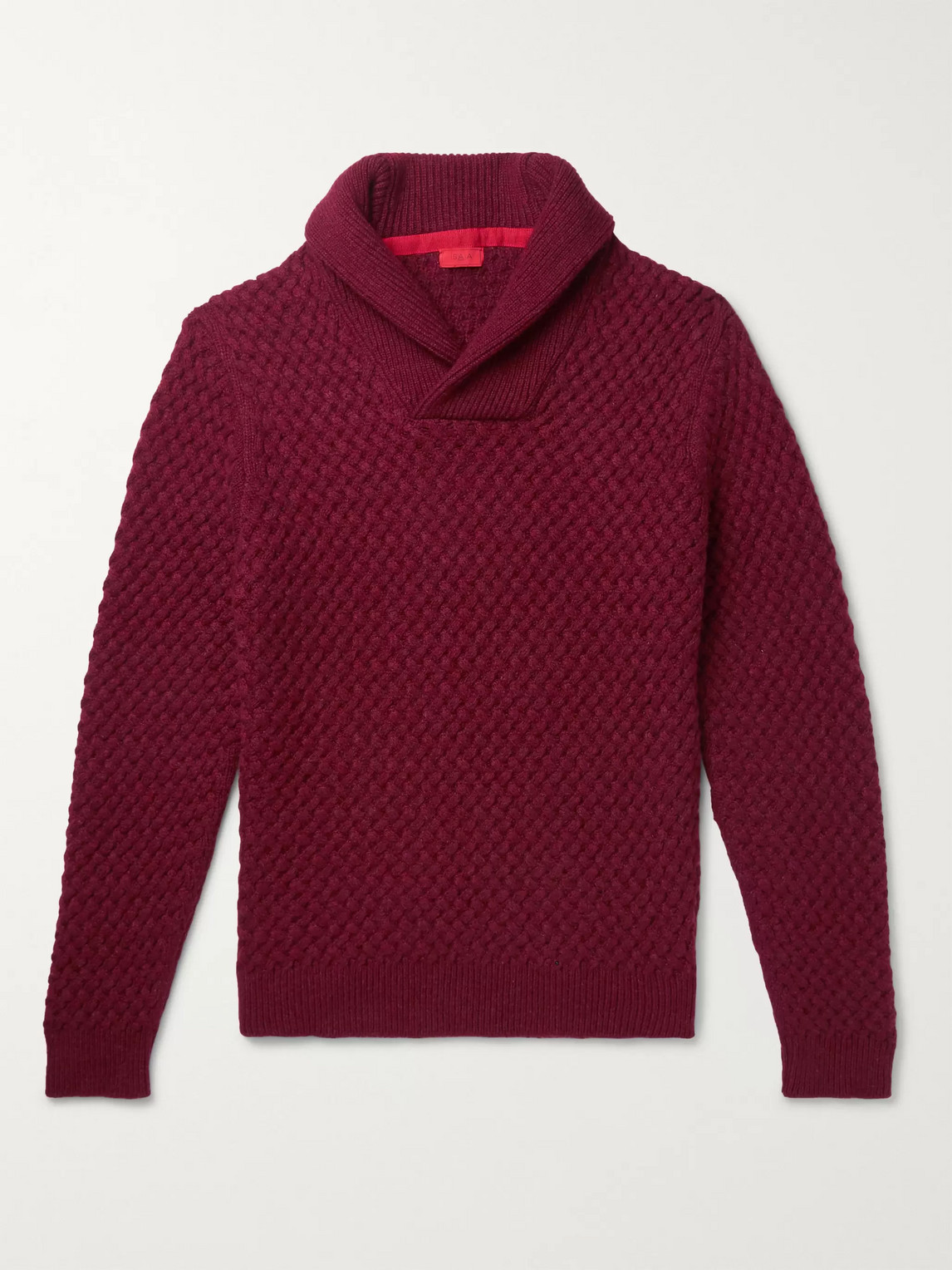 Isaia Slim-fit Shawl-collar Cable-knit Cashmere Jumper In Burgundy