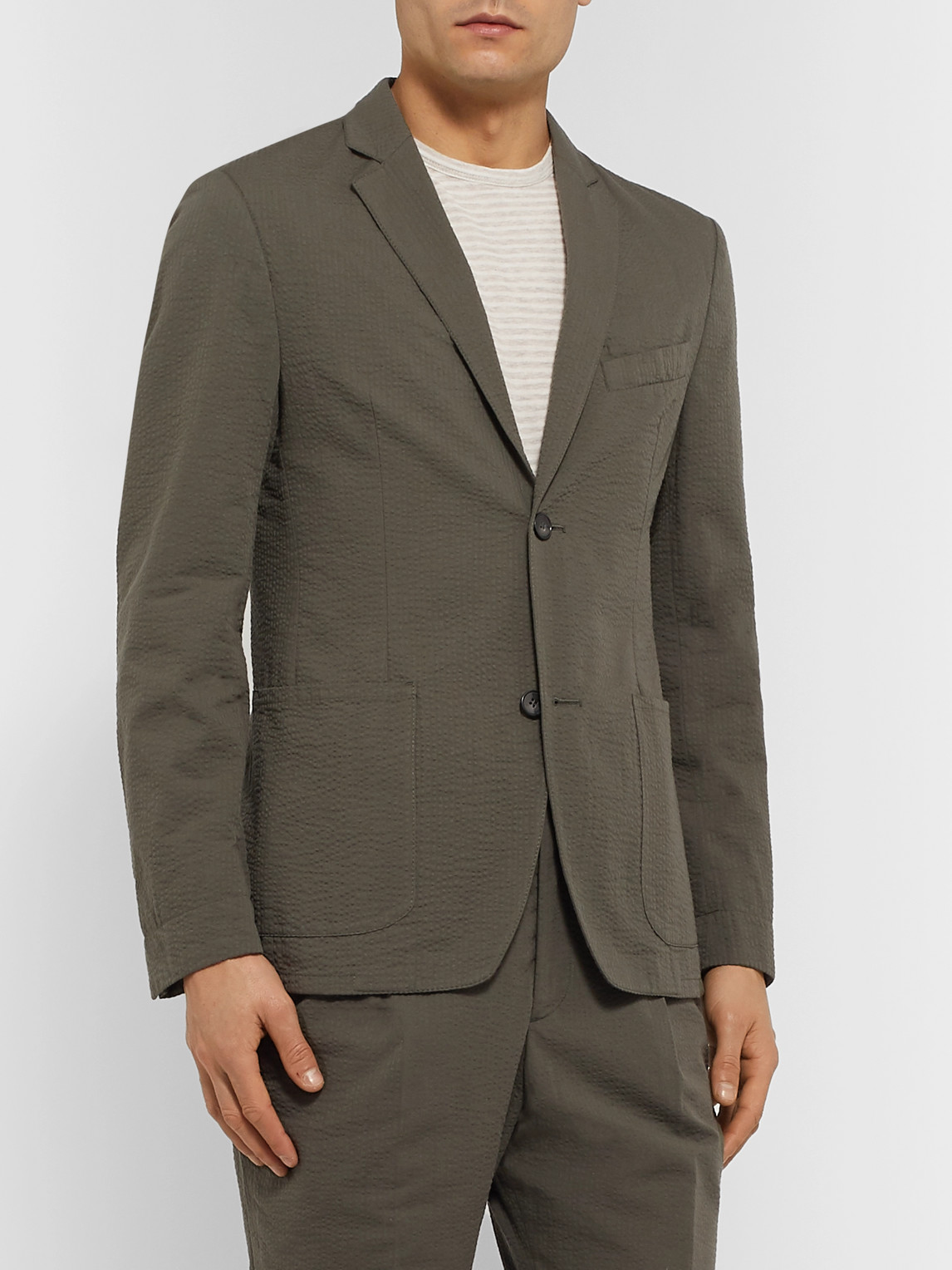 Officine Generale Cotton-seersucker Suit Jacket In Green | ModeSens