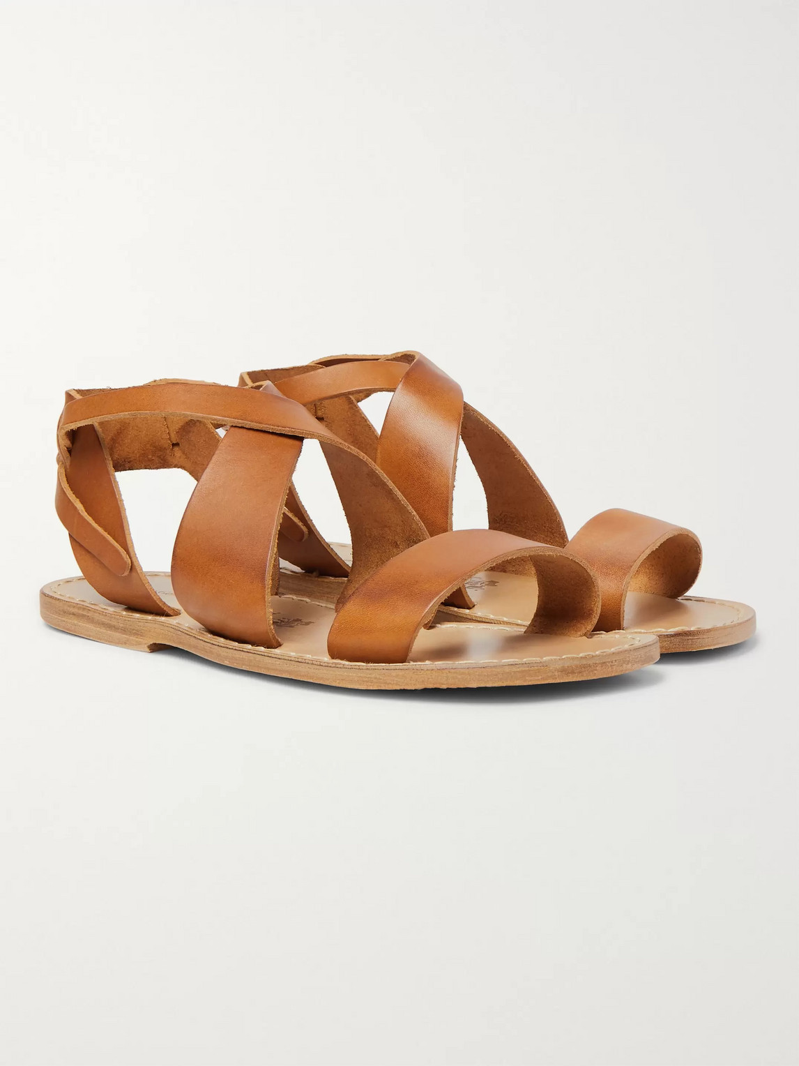 Officine Generale Positano Leather Sandals In Brown