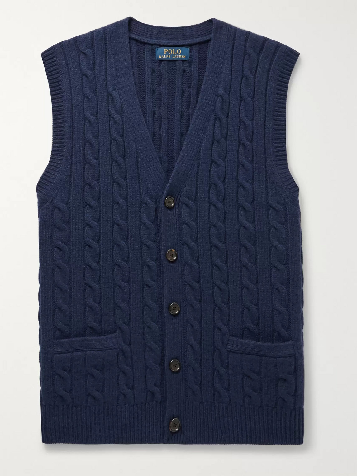 Polo Ralph Lauren Slim-fit Cable-knit Wool And Cashmere-blend Sweater Vest In Blue