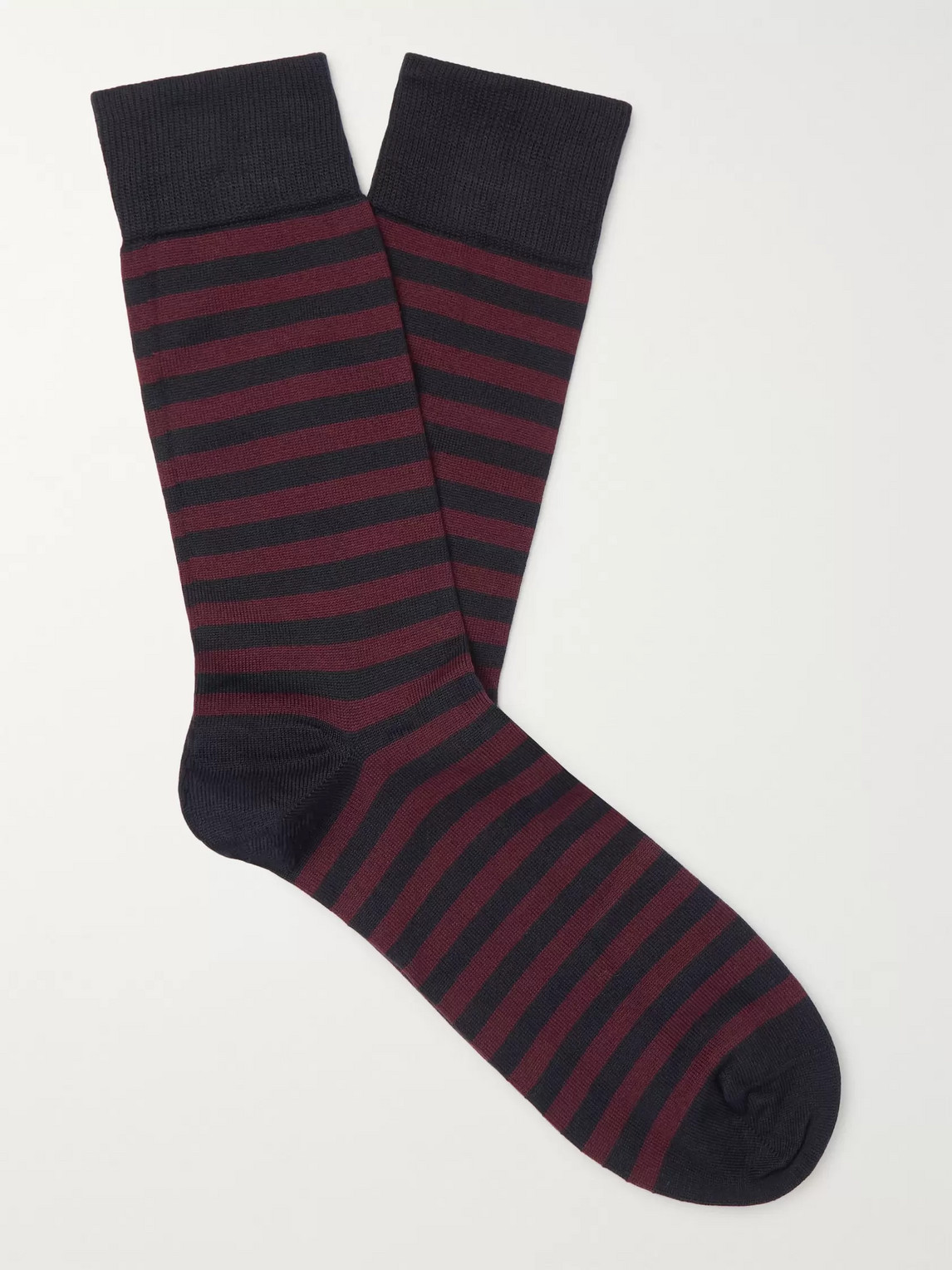 John Smedley Hecate Striped Sea Island Cotton-blend Socks In Burgundy