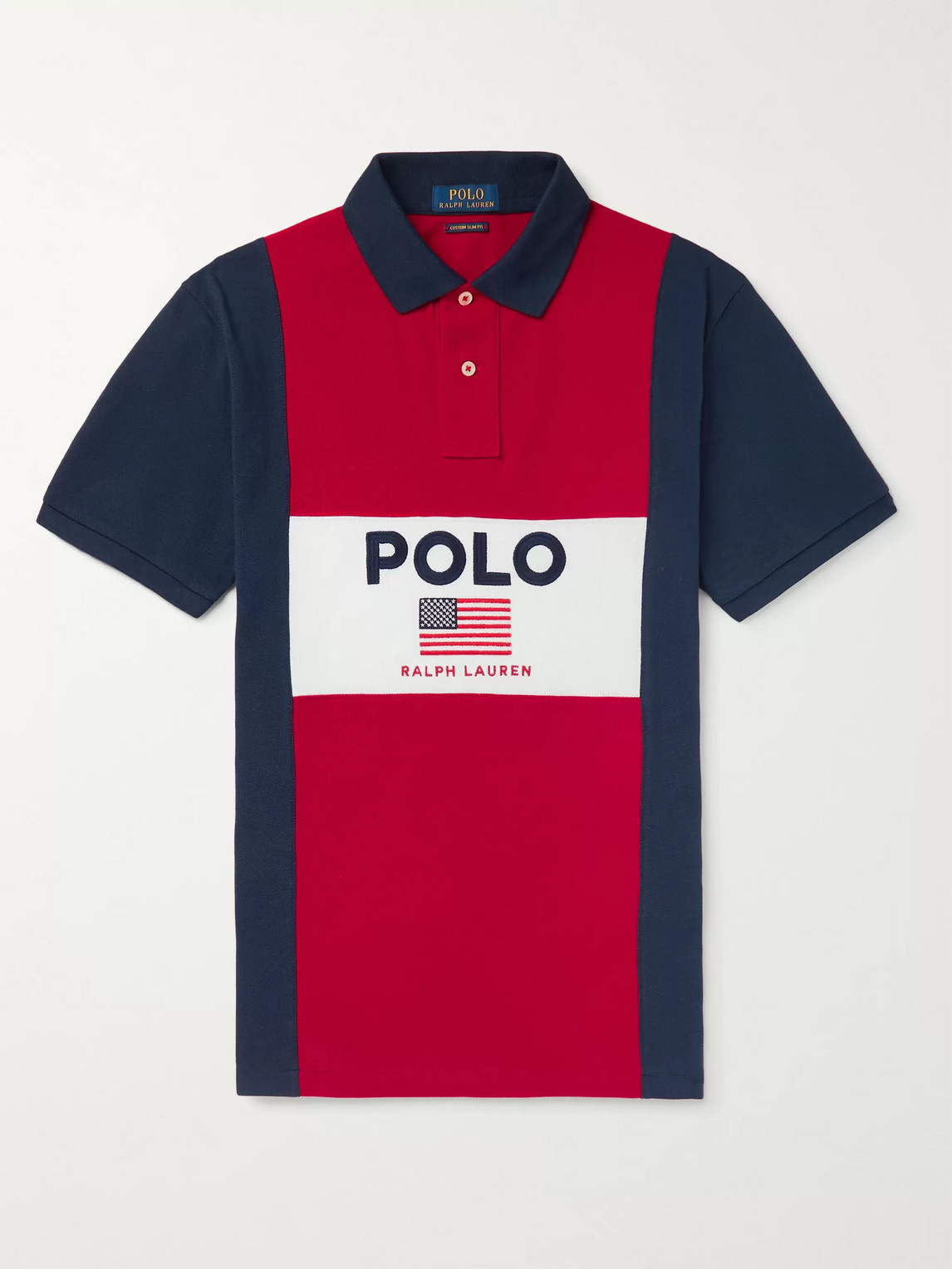 Polo Ralph Lauren Logo-embroidered Colour-block Cotton-piqué Polo Shirt In Navy
