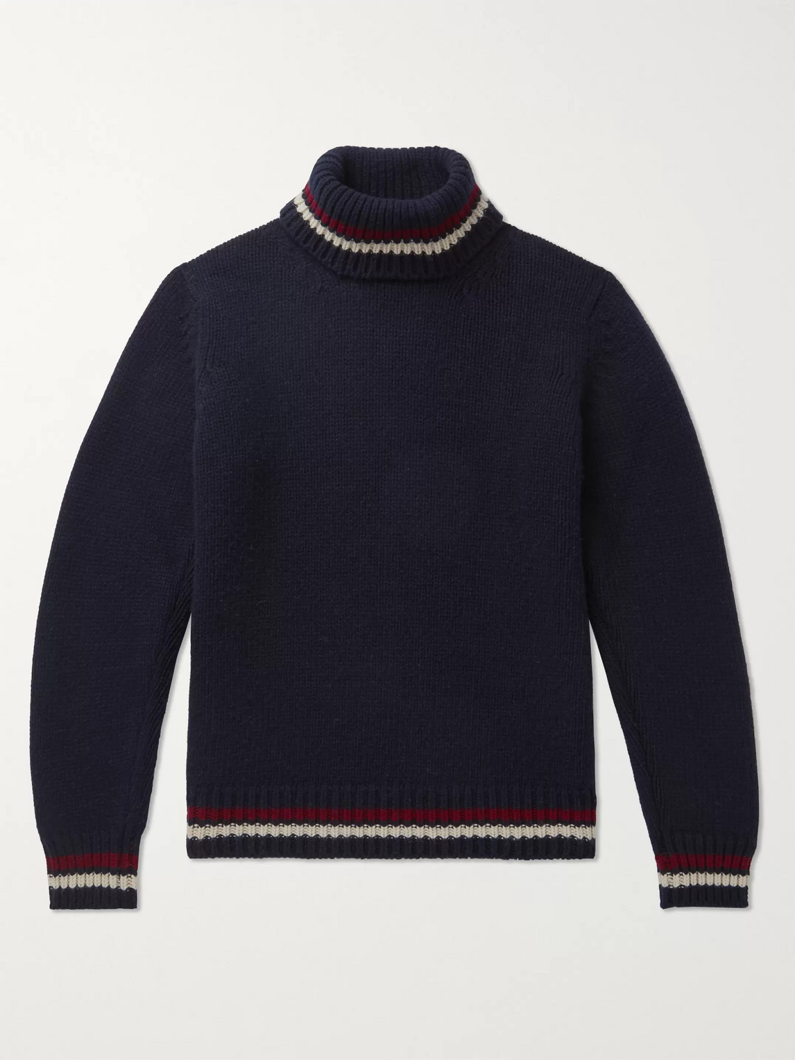 Kingsman Slim-fit Striped-trimmed Wool And Cashmere-blend Rollneck Sweater In Blue
